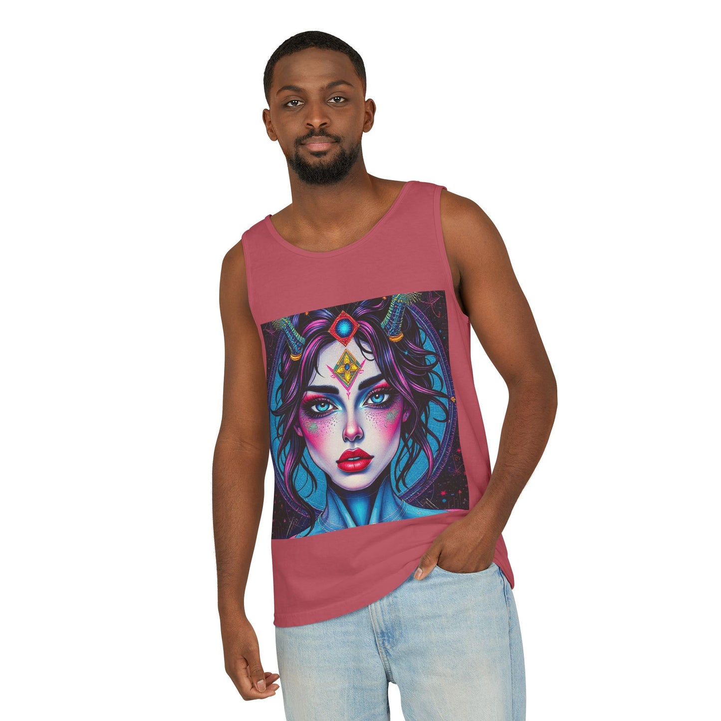 Unisex Garment-Dyed, Tank Top, Aquarius Design, Pop Art, 100% Ringspun US cotton