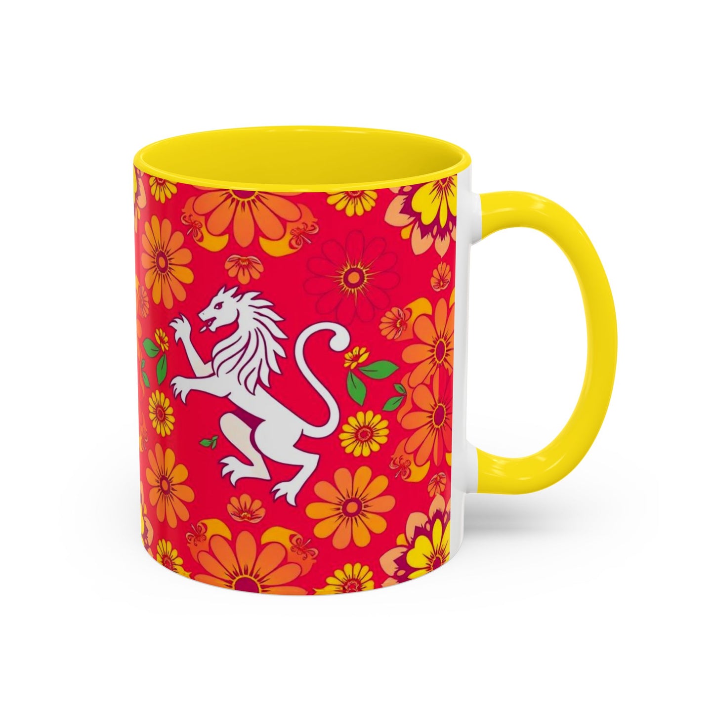 Accent Coffee Mug, Leo, Zodiac v4, Flower Pattern, (11, 15oz)