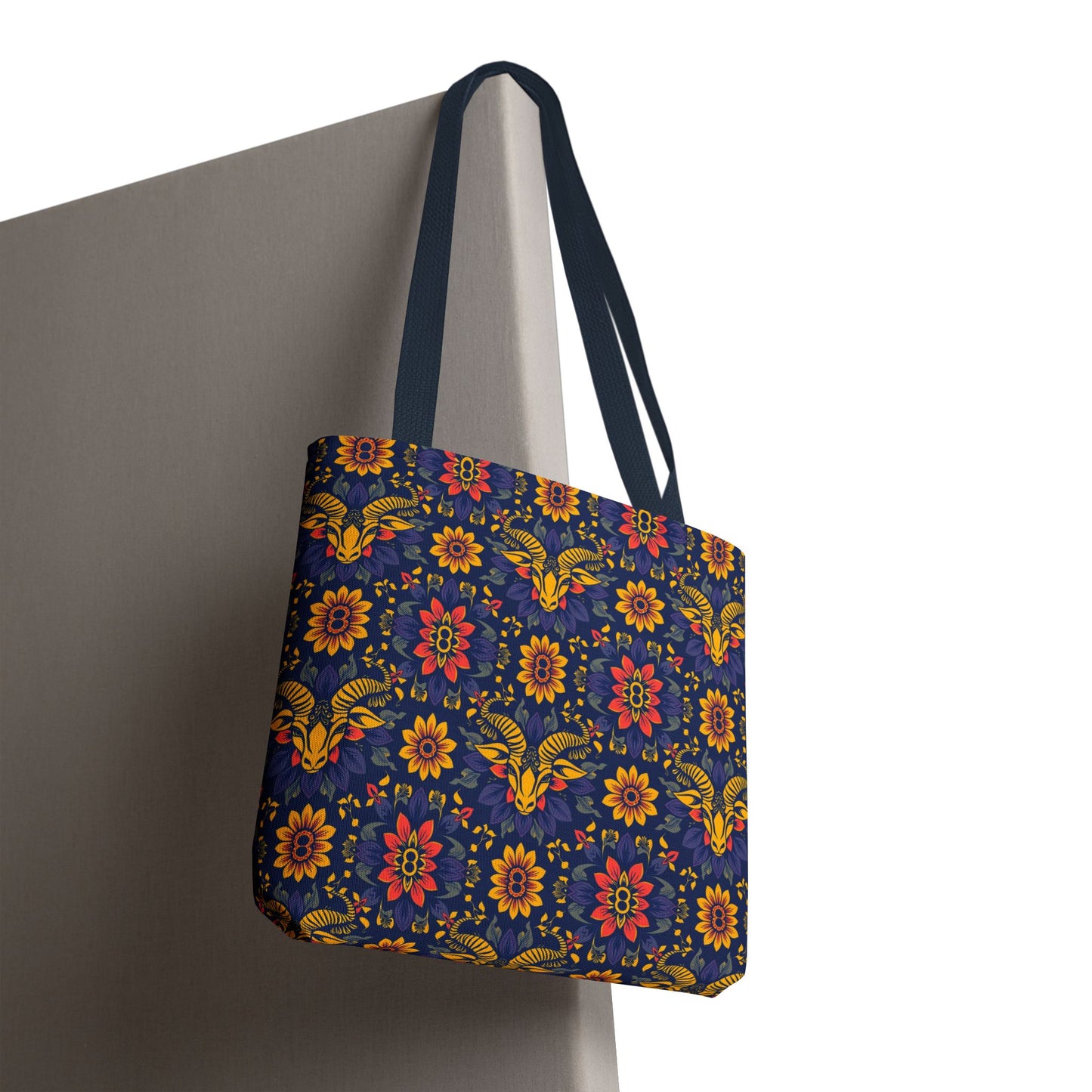 Tote Bag, (AOP), Taurus, Zodiac v3, Flower Pattern