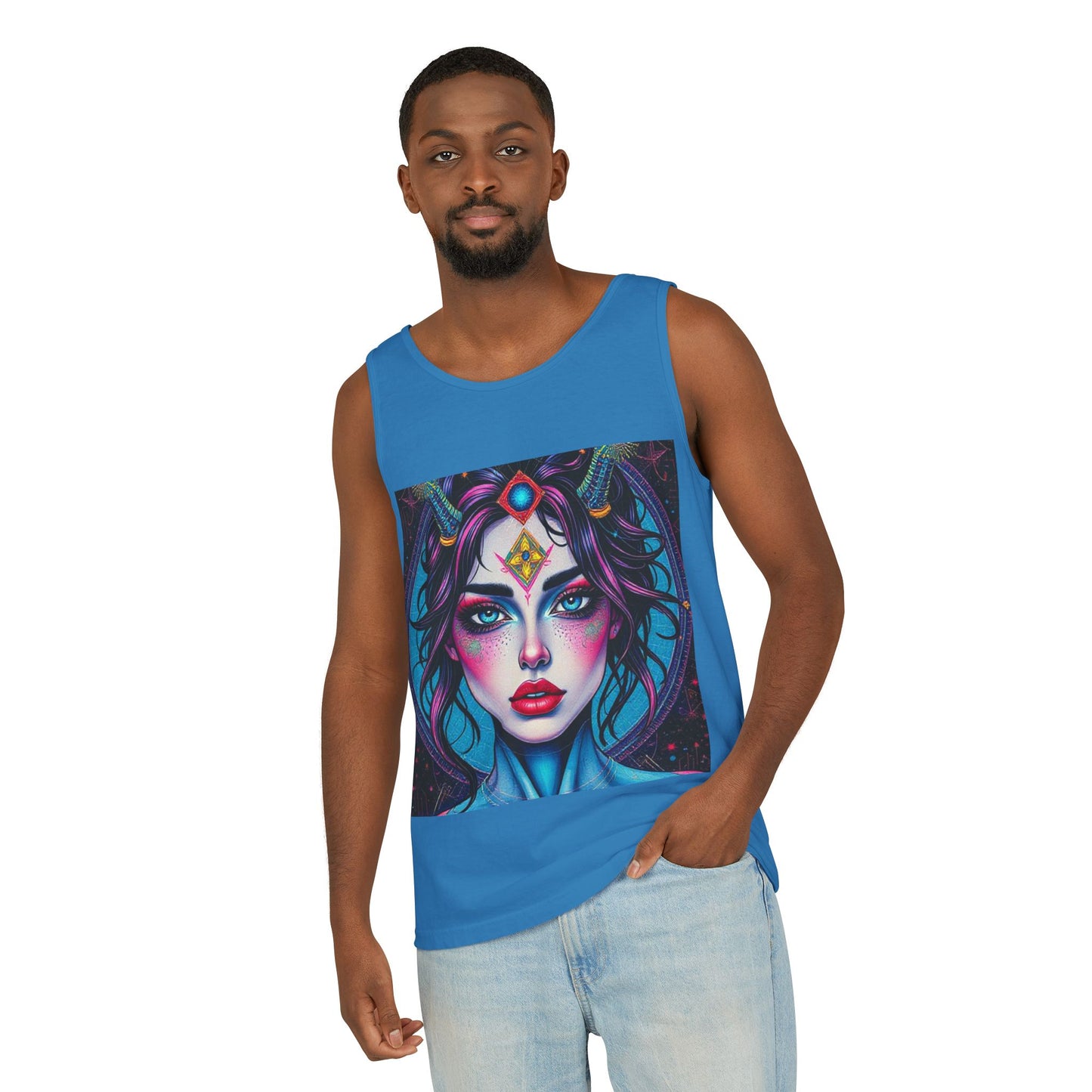 Unisex Garment-Dyed, Tank Top, Aquarius Design, Pop Art, 100% Ringspun US cotton