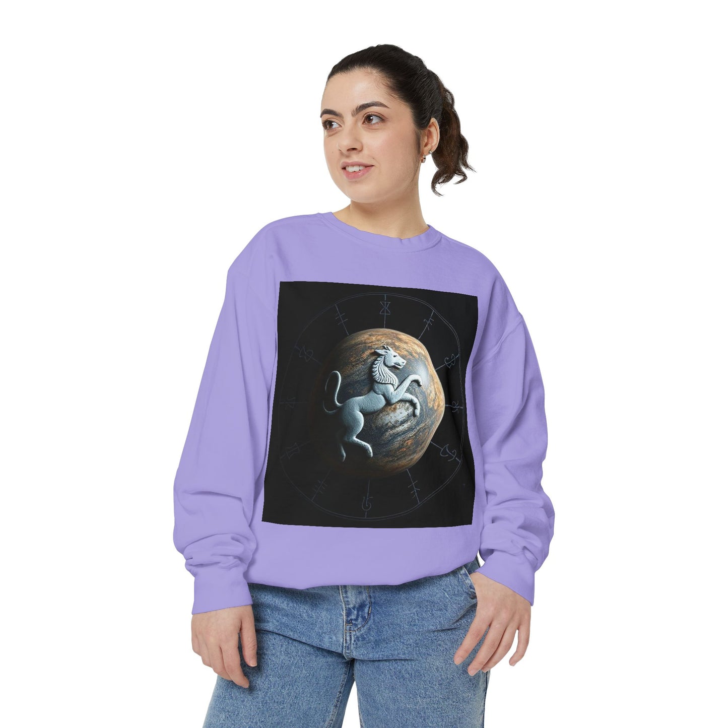 Garment-Dyed Sweatshirt, Unisex, Space Animal Design, Aquarius