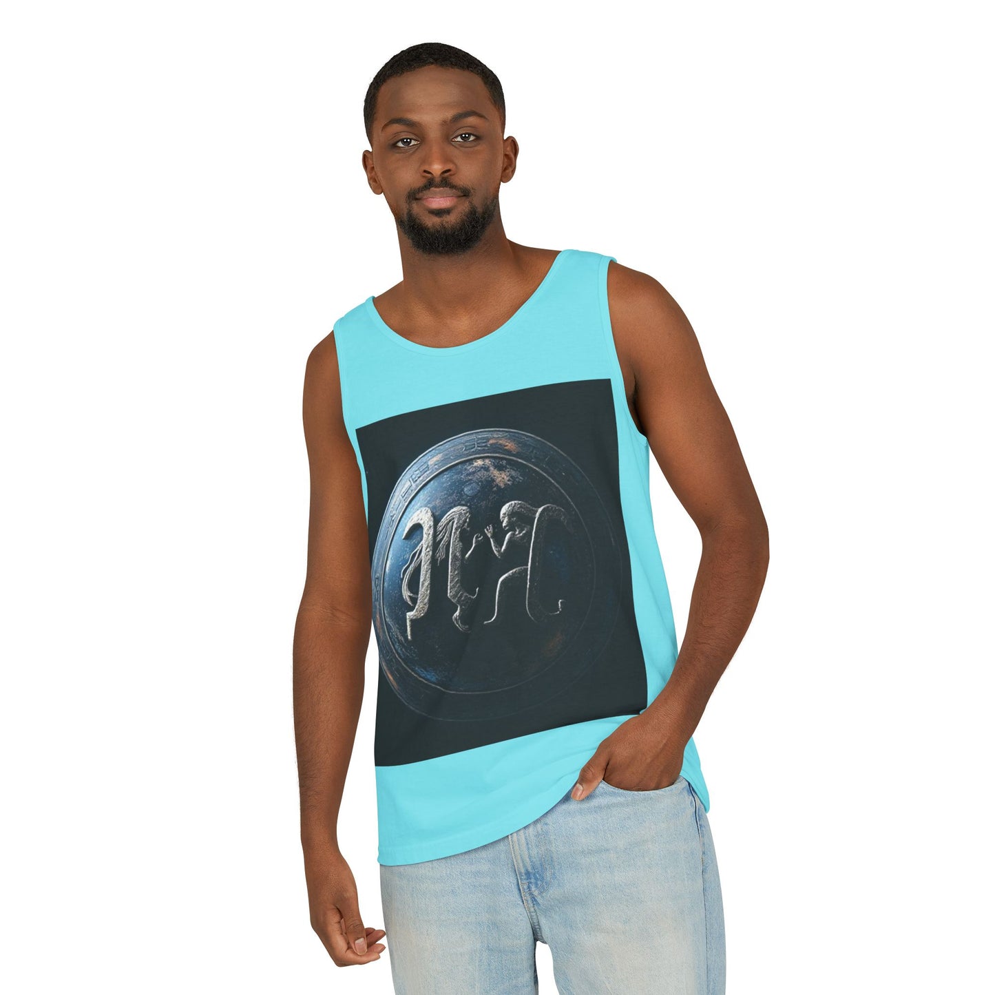 Unisex Garment-Dyed, Tank Top, Gemini Design, Space Symbol , 100% US cotton