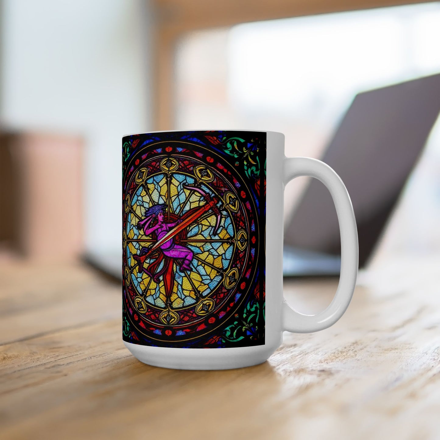 Ceramic Mug, (11oz, 15oz), Ceramic Coffee Mug, AOP, Glass Design, Sagittarius Zodiac