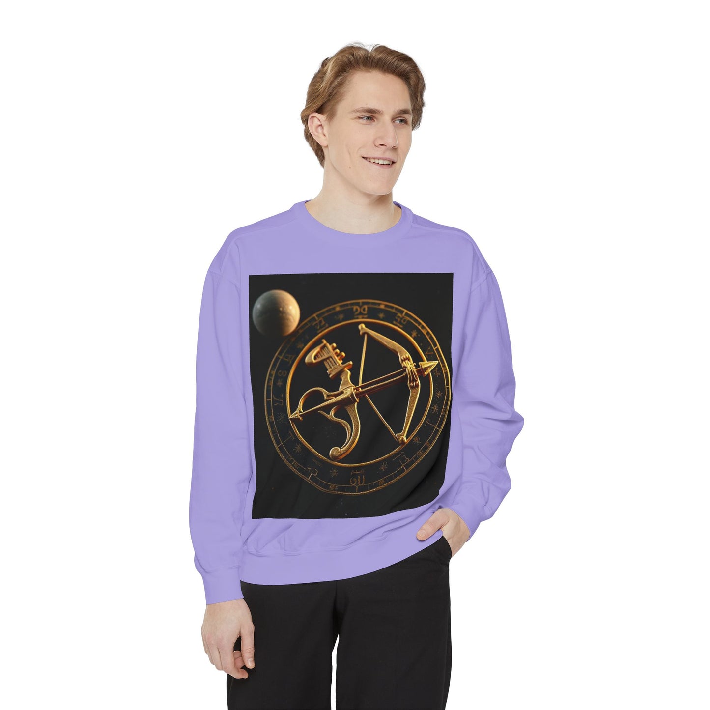 Garment-Dyed Sweatshirt, Unisex, Space Symbol Design, Sagittarius