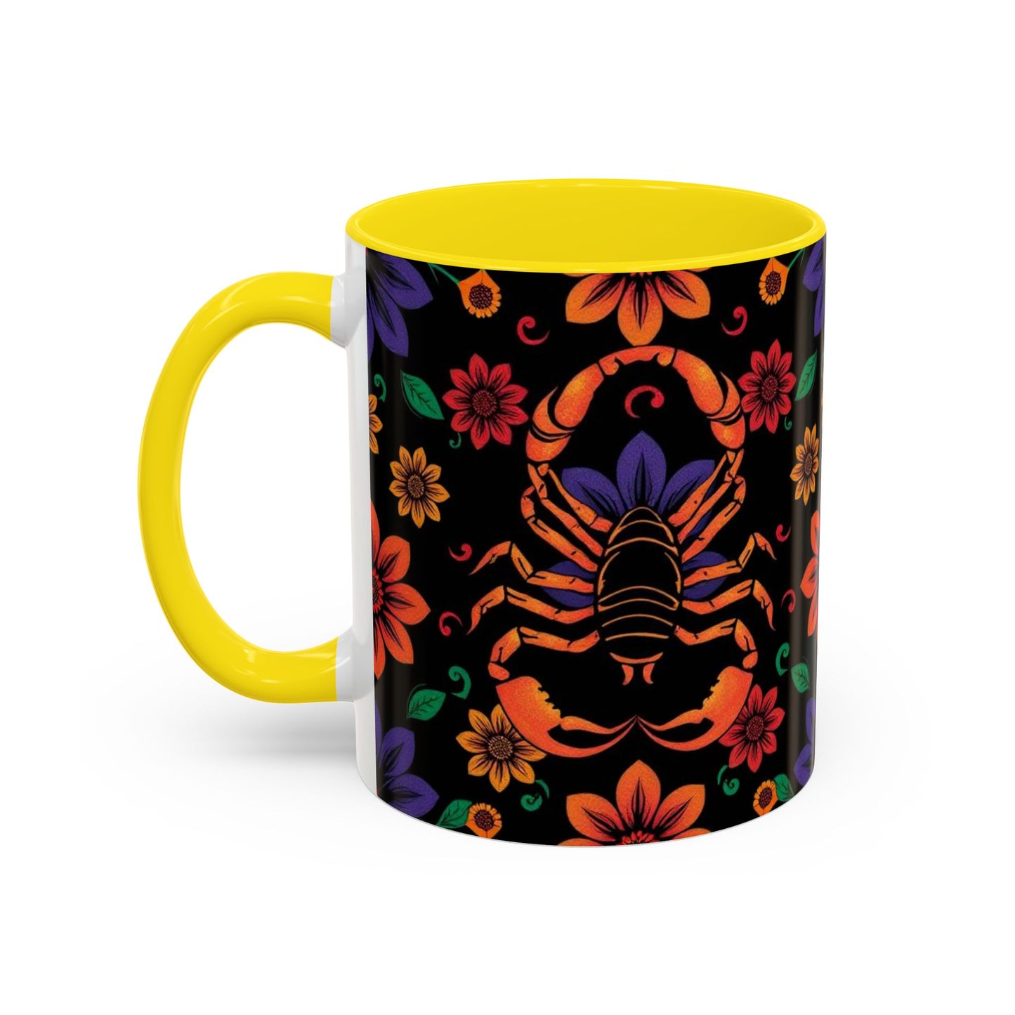 Accent Coffee Mug, Scorpio, Zodiac. Flower Pattern, (11, 15oz)