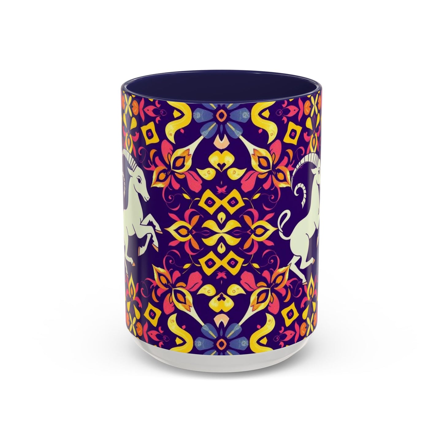 Accent Coffee Mug, Capricorn, Zodiac v1, Flower Pattern, (11, 15oz)