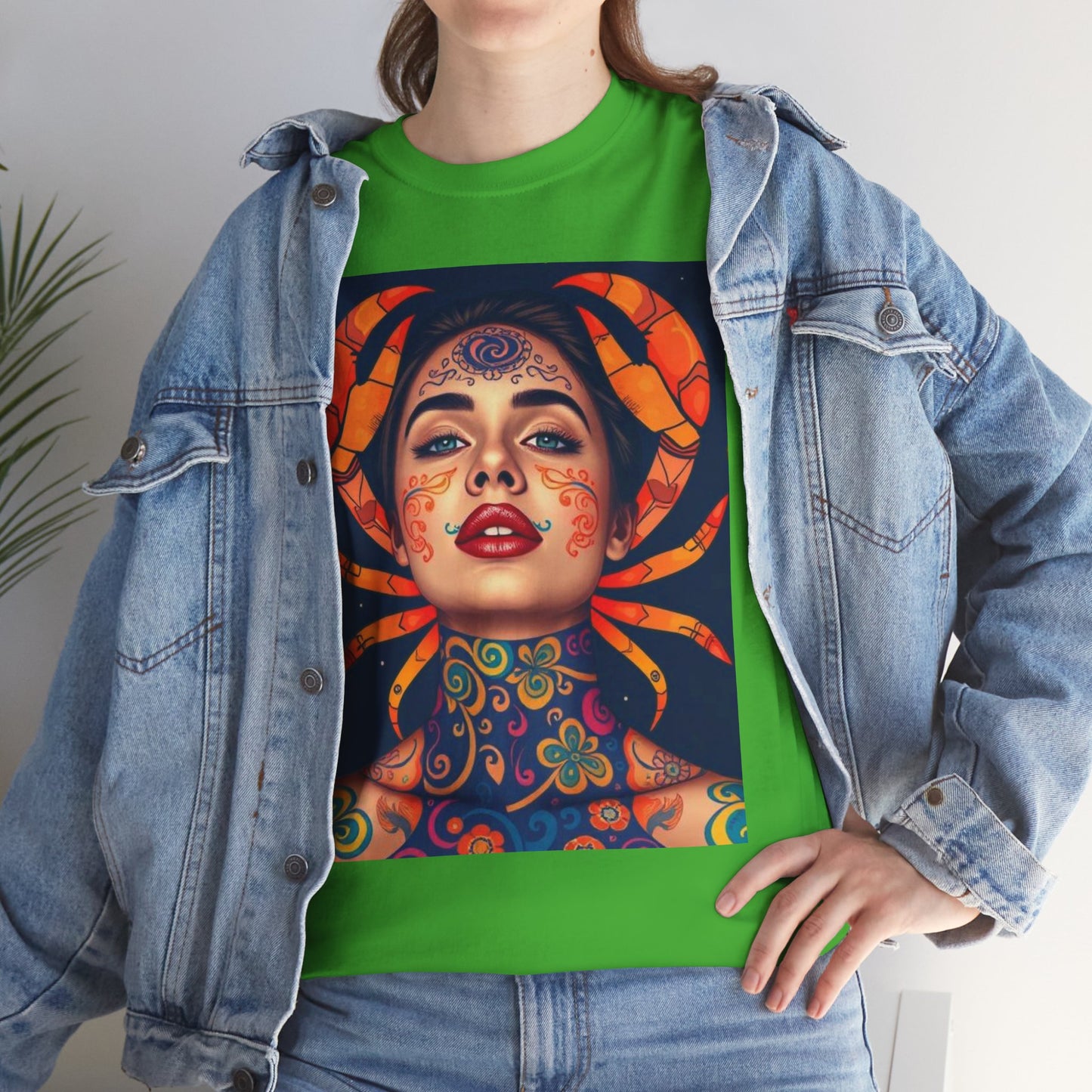 Unisex Heavy Cotton T-Shirt, Cancer, Zodiac v2, Sexy Art