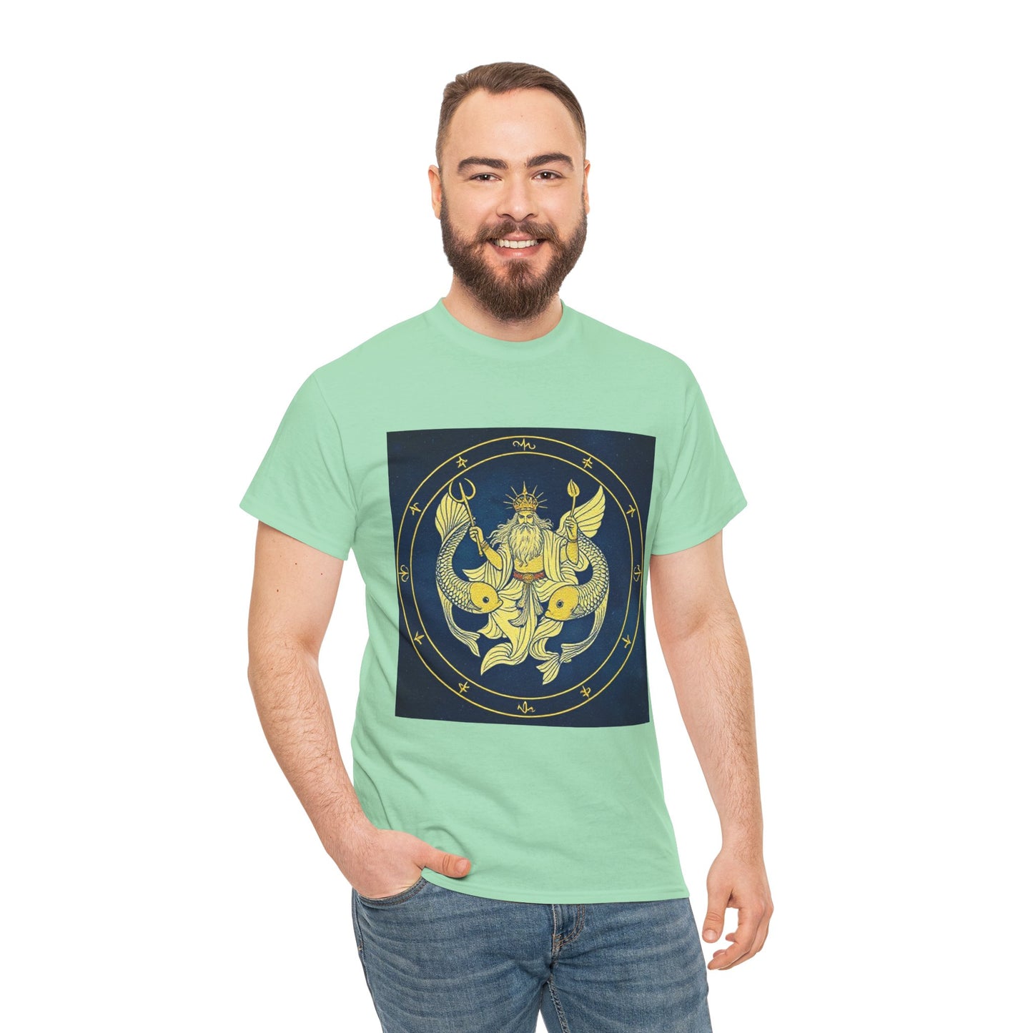 Unisex Heavy Cotton T-Shirt, King of Pisces, Zodiac Design