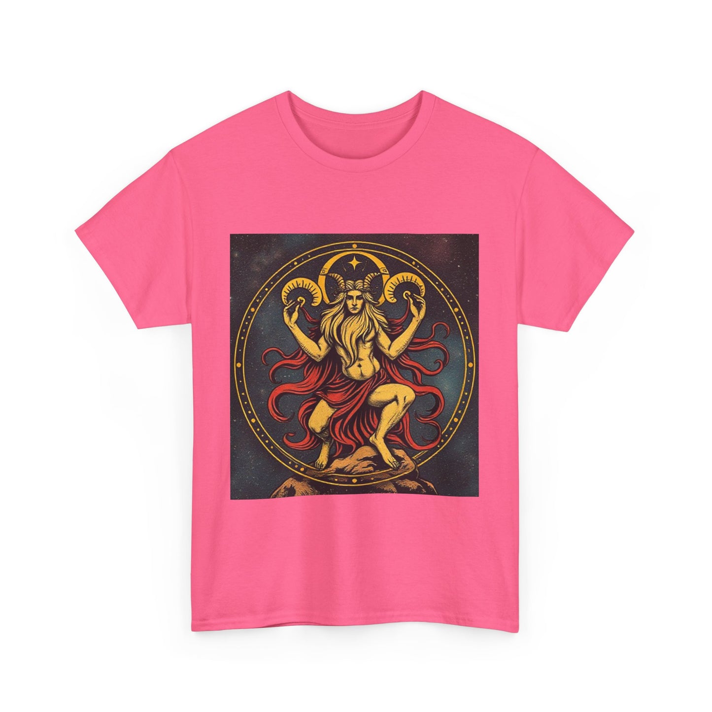 Unisex Heavy Cotton T-Shirt, Aries God 3v, Zodiac Design