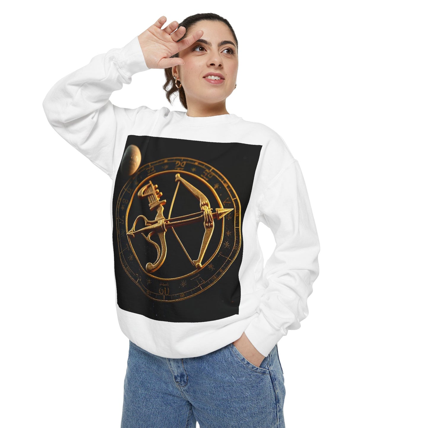 Garment-Dyed Sweatshirt, Unisex, Space Symbol Design, Sagittarius