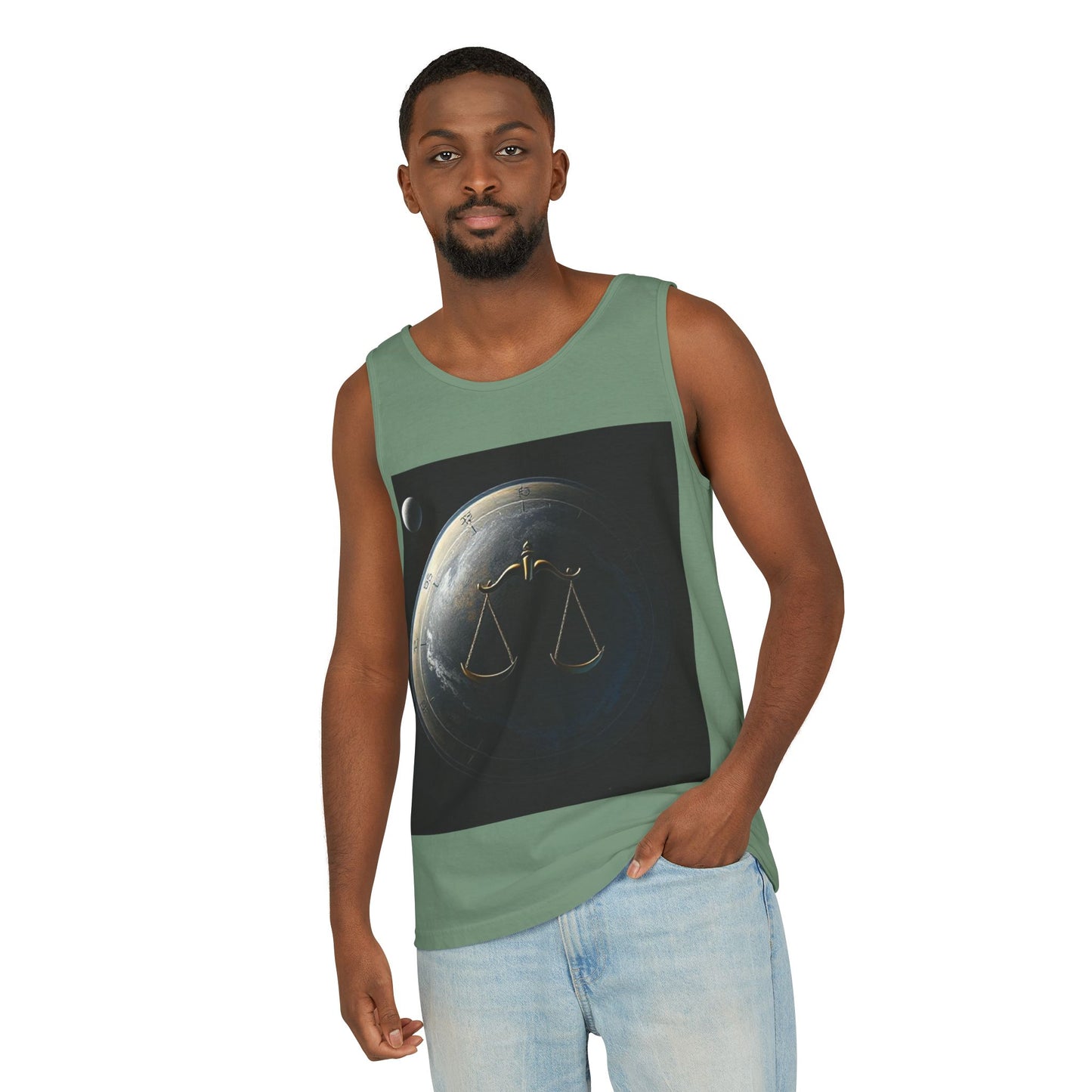 Unisex Garment-Dyed, Tank Top, Libra Design, Space Scale v1, 100% US cotton