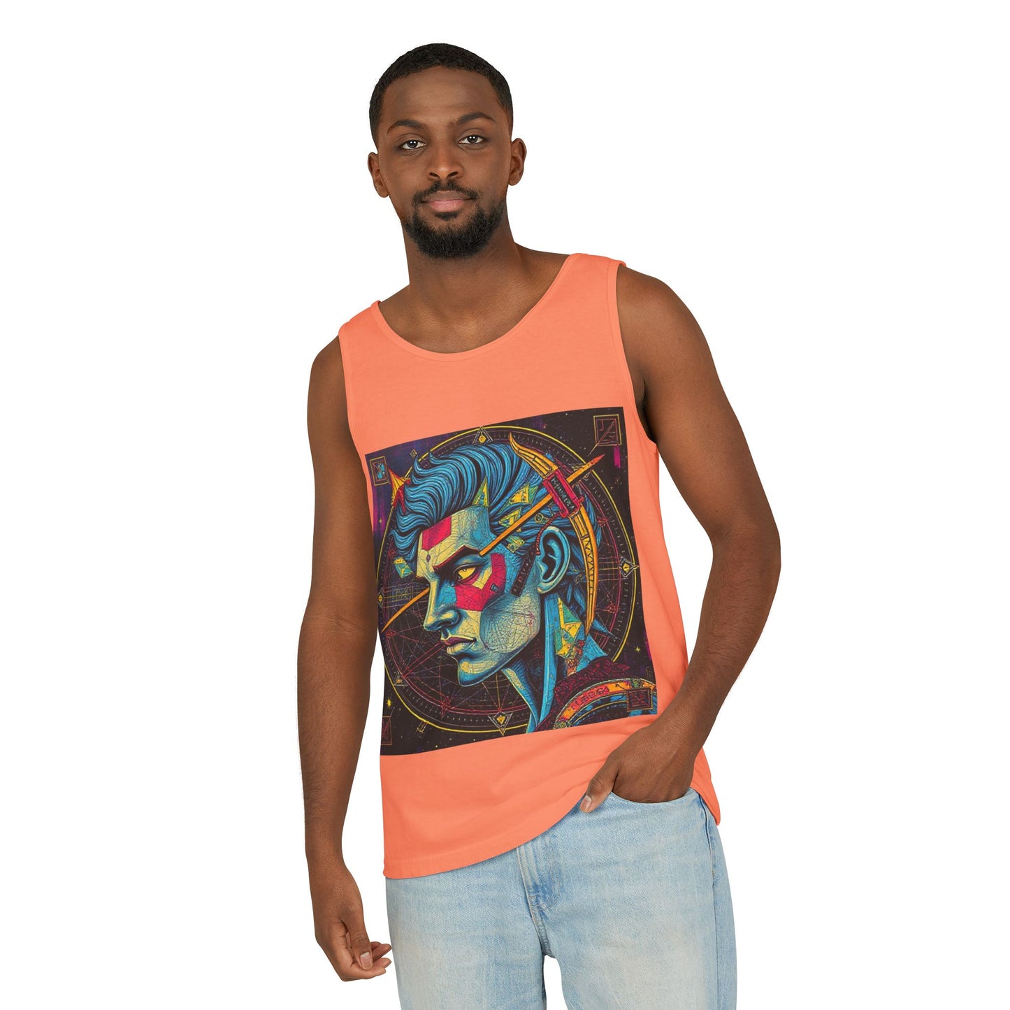 Unisex Garment-Dyed, Tank Top, Sagittarius Design, Pop Art v1, 100% US cotton