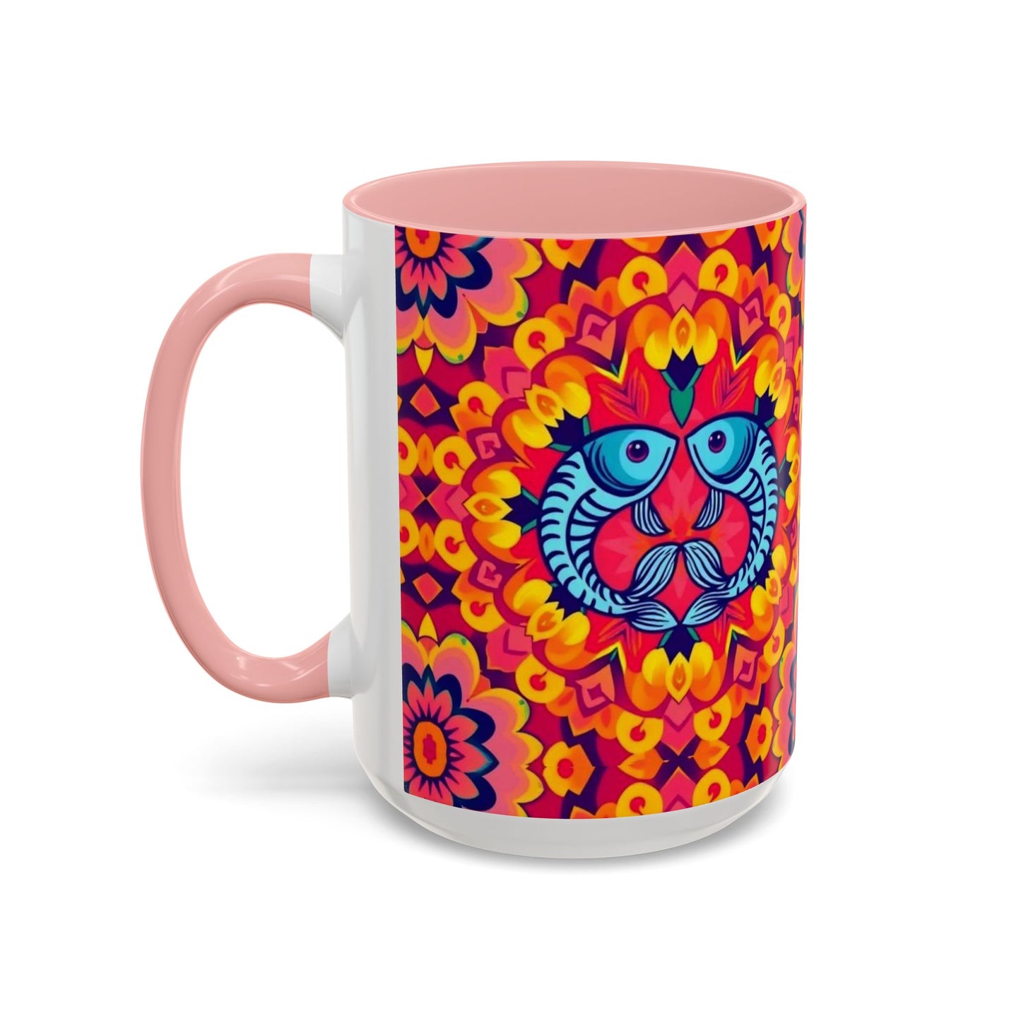 Accent Coffee Mug, Pisces, Zodiac v1, Flower Pattern, (11, 15oz)
