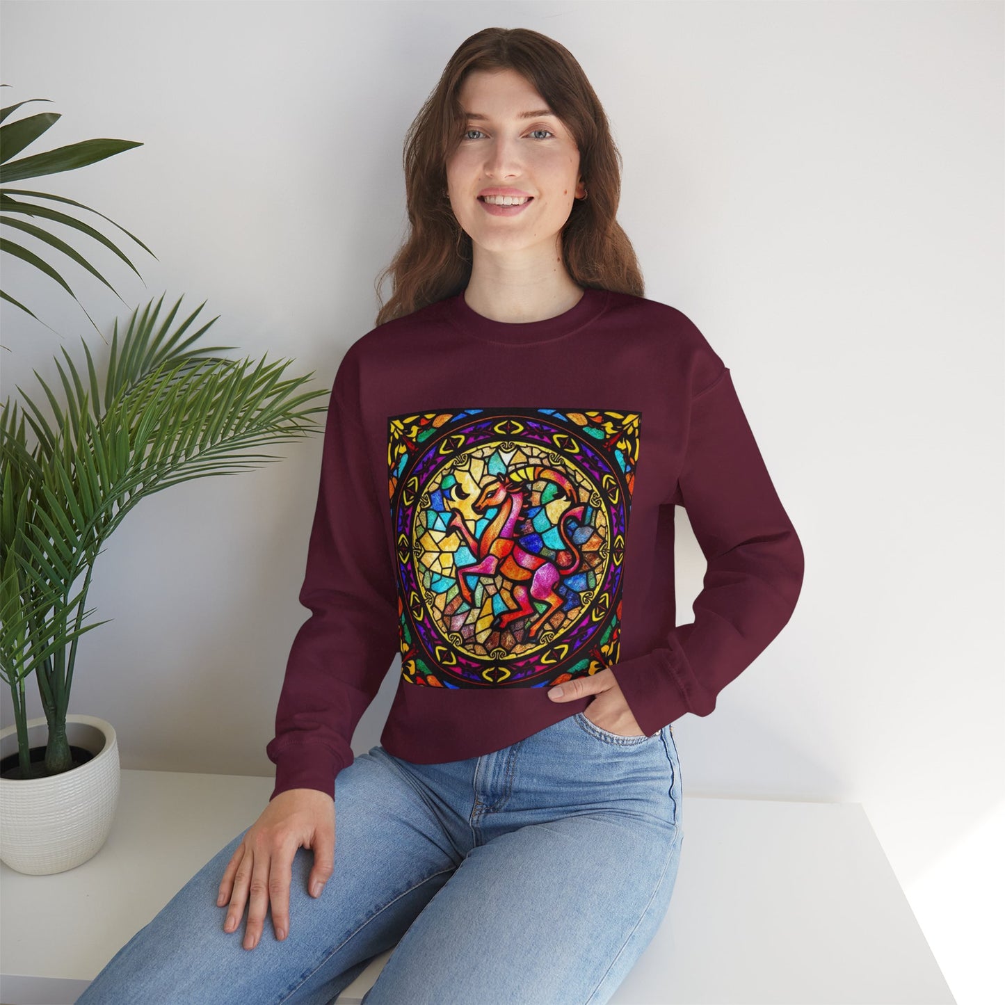 Unisex Heavy Blend™ Crewneck Sweatshirt, Glass, Aries Zodiac Design
