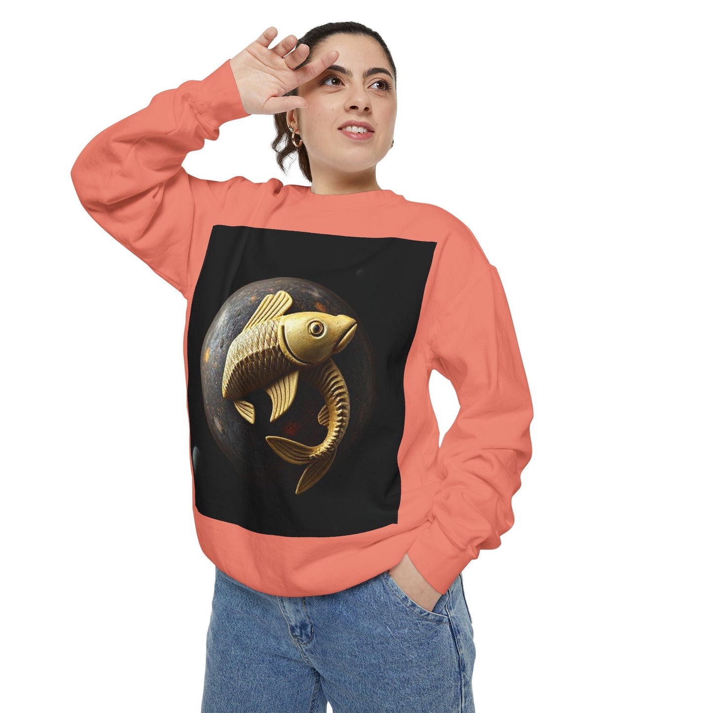 Garment-Dyed Sweatshirt, Unisex, Space Animal Design v1, Pisces