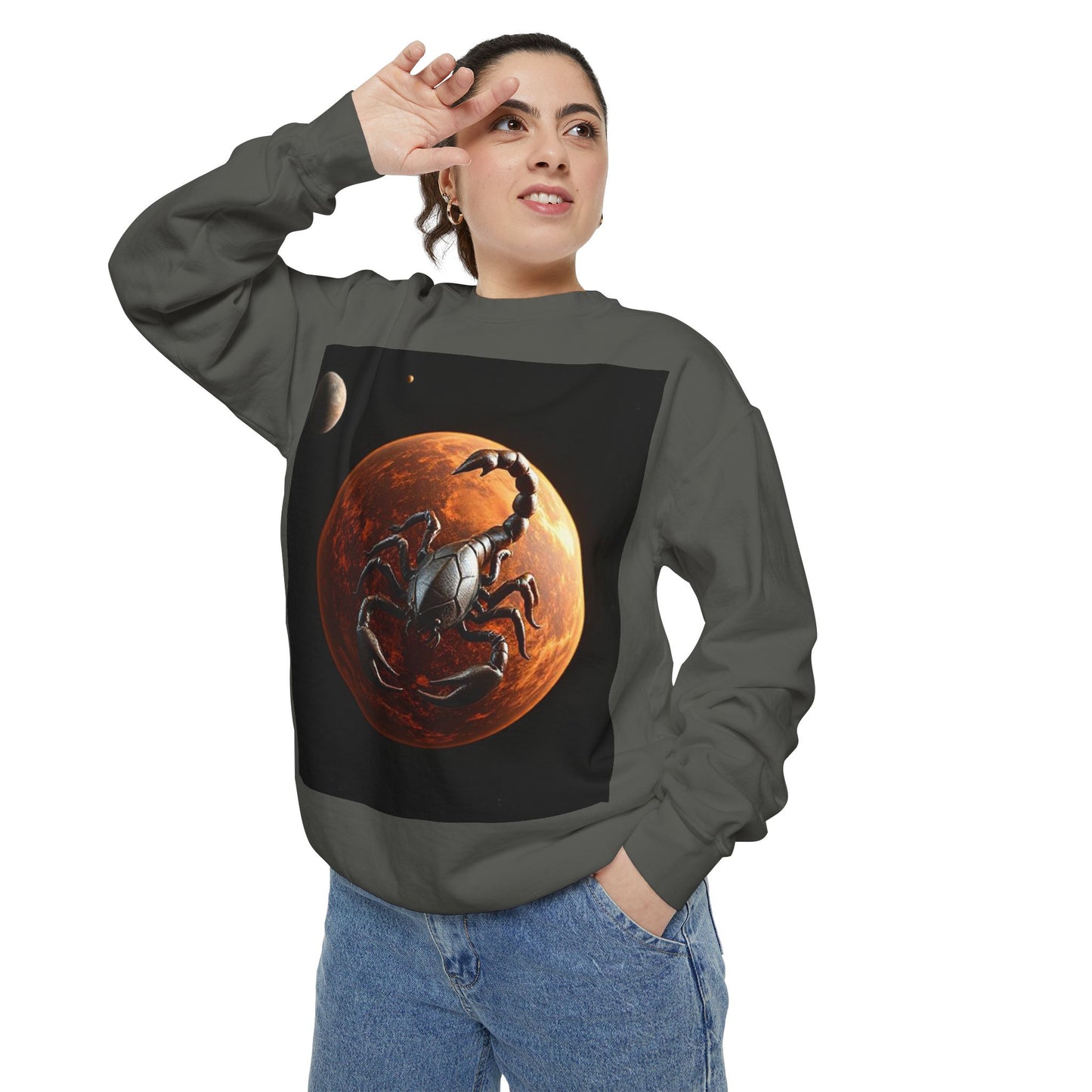 Garment-Dyed Sweatshirt, Unisex, Space Animal Design, Scorpio