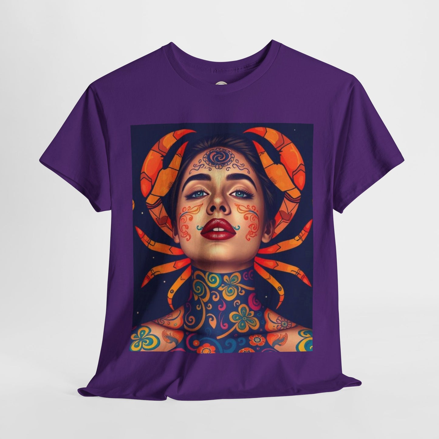 Unisex Heavy Cotton T-Shirt, Cancer, Zodiac v2, Sexy Art