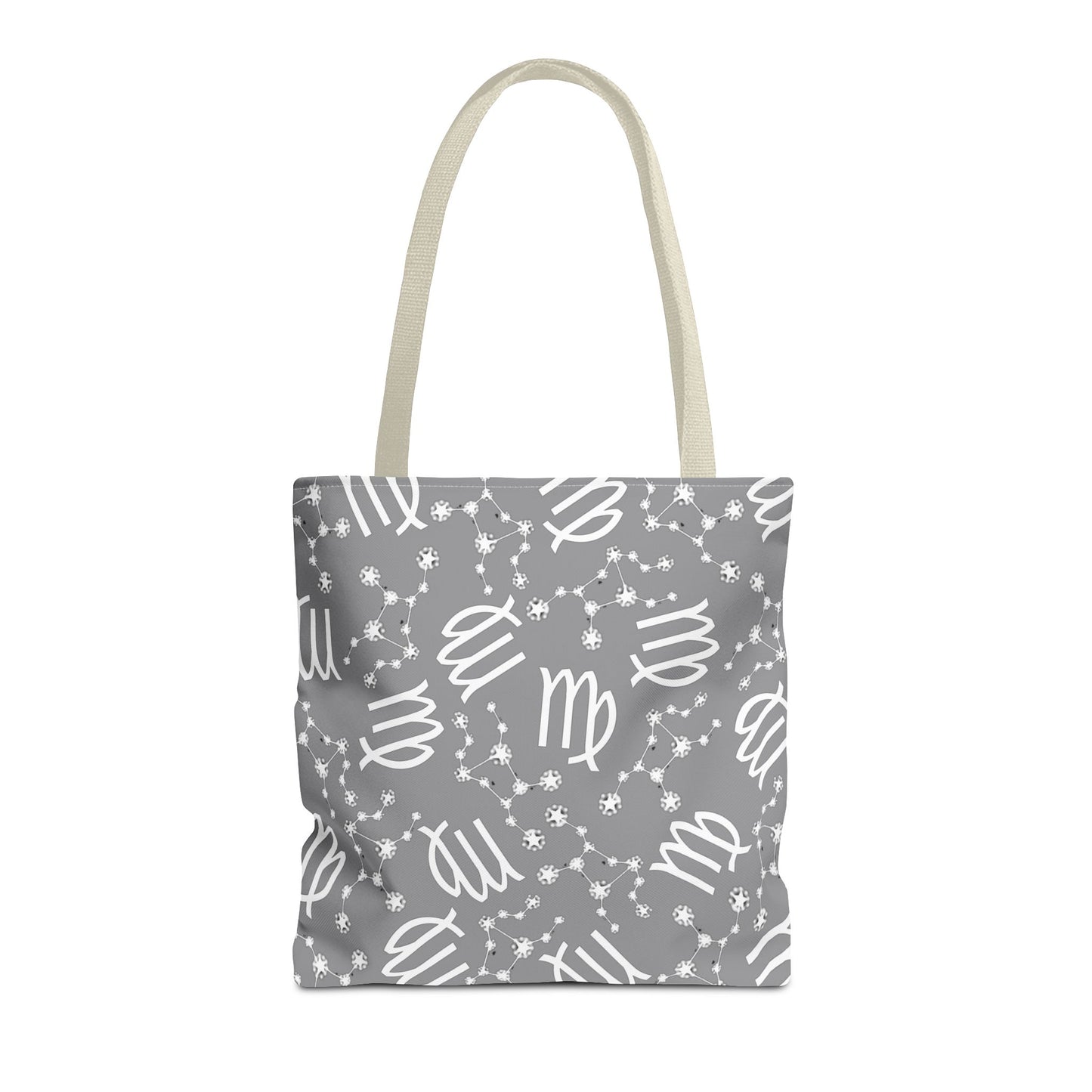 Tote Bag, Virgo Zodiac Sign, AOP, (Grey, White)