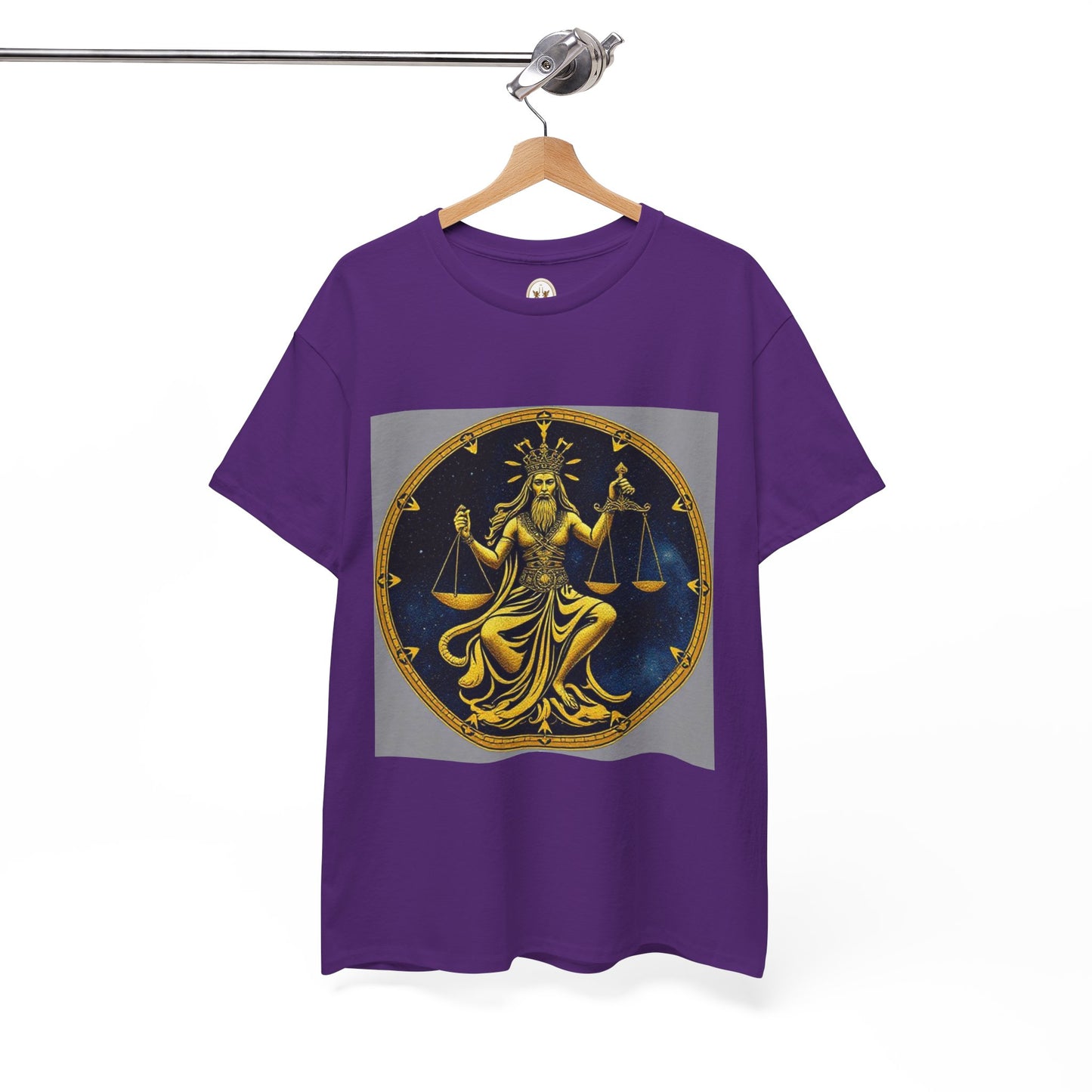 Unisex Heavy Cotton T-Shirt, Gold Libra God, Zodiac Design