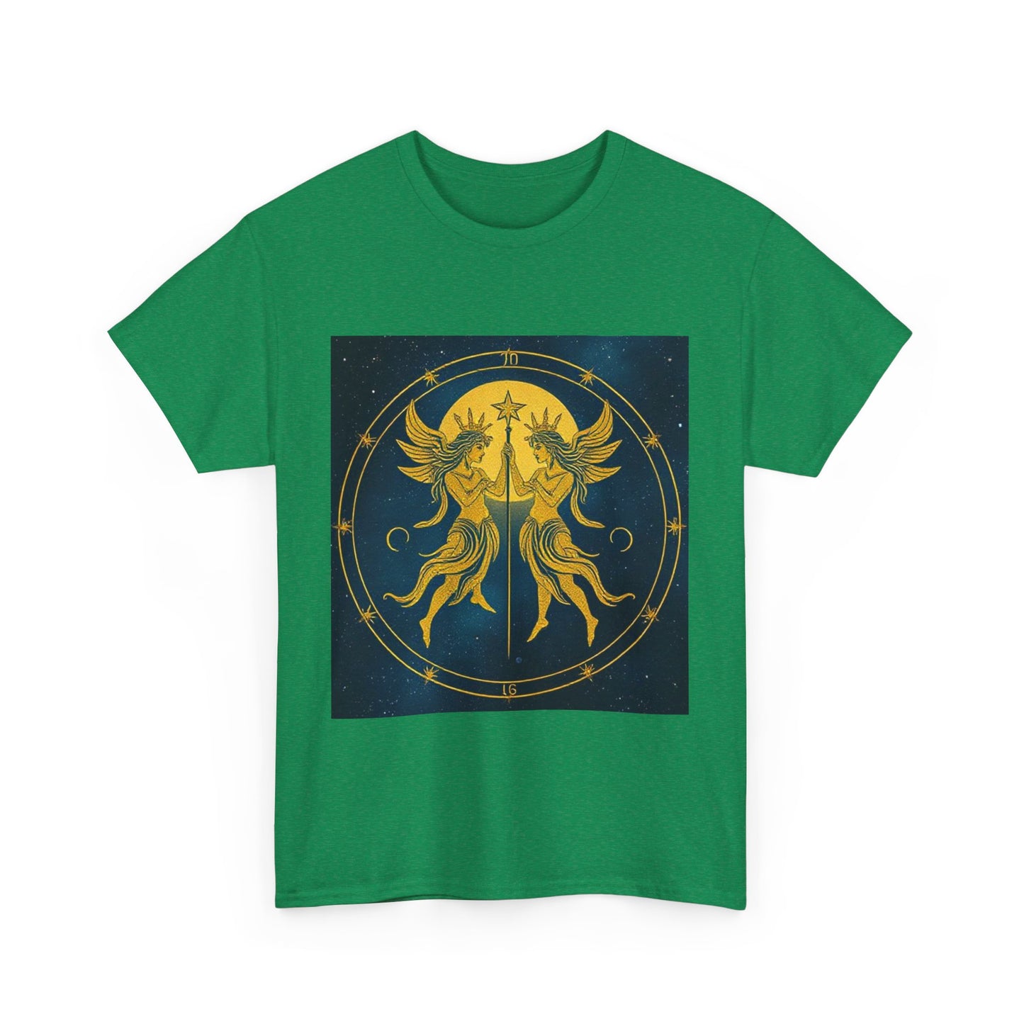 Unisex Heavy Cotton T-Shirt, Space Angel Twins v4, Gemini Zodiac Design