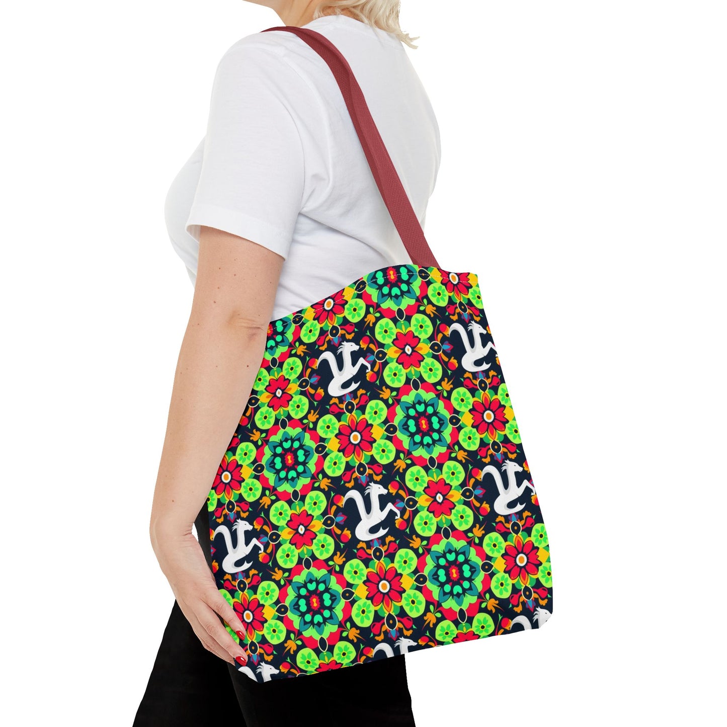 Tote Bag, (AOP), Aquarius, Zodiac v4, Flower Pattern