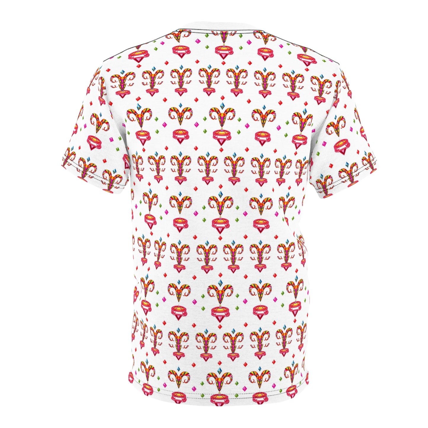 Unisex Cut & Sew T-Shirt, (AOP), Aries, Zodiac v1, Jewels Pattern