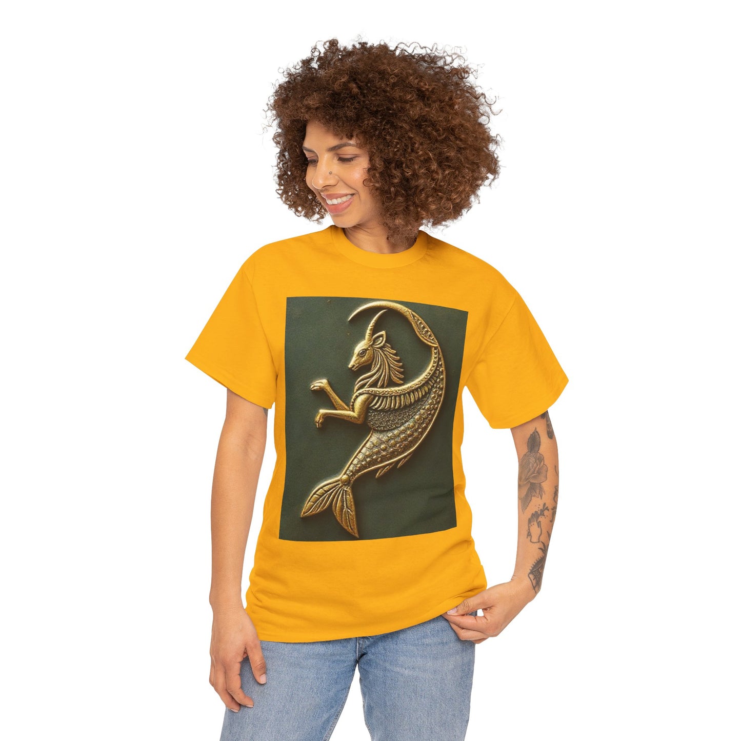 Unisex Heavy Cotton T-Shirt, Capricorn Animal v1, Symbol, Zodiac Design