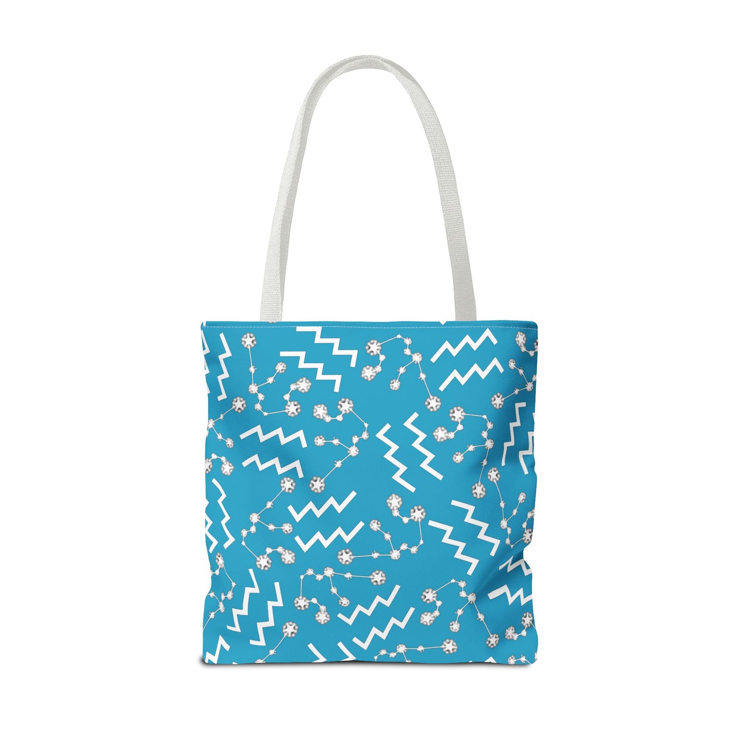 Tote Bag, Aquarius Zodiac Sign, AOP, (Turquoise, White)