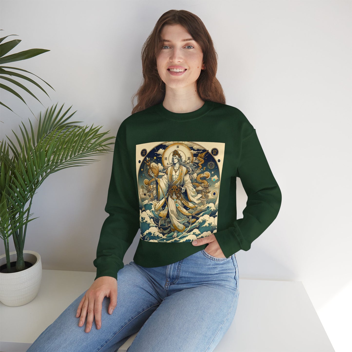Unisex Heavy Blend™ Crewneck Sweatshirt, Anime Capricorn God, Zodiac Design