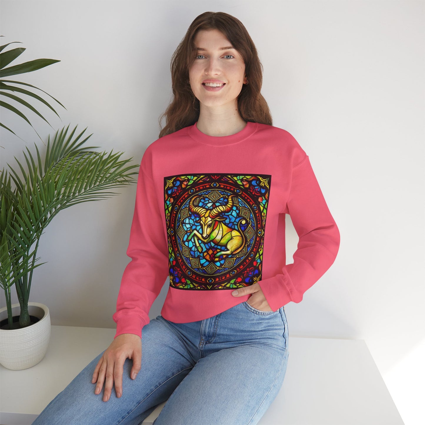 Unisex Heavy Blend™ Crewneck Sweatshirt, Glass, Taurus Zodiac Design