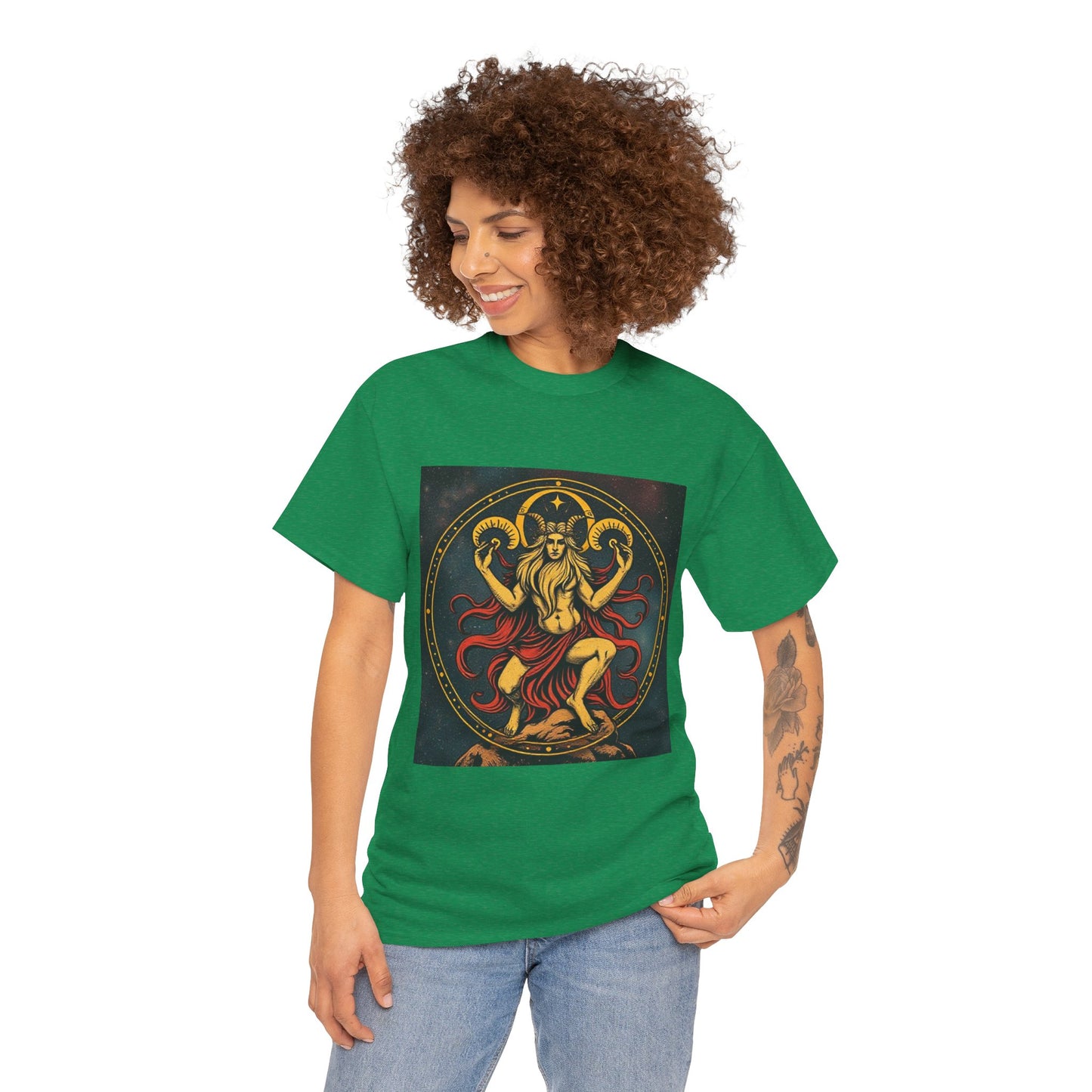 Unisex Heavy Cotton T-Shirt, Aries God 2v, Zodiac Design