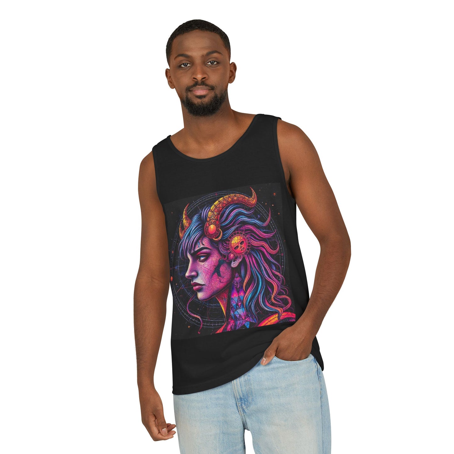 Unisex Garment-Dyed, Tank Top, Virgo Design, Pop Art v1, 100% US cotton