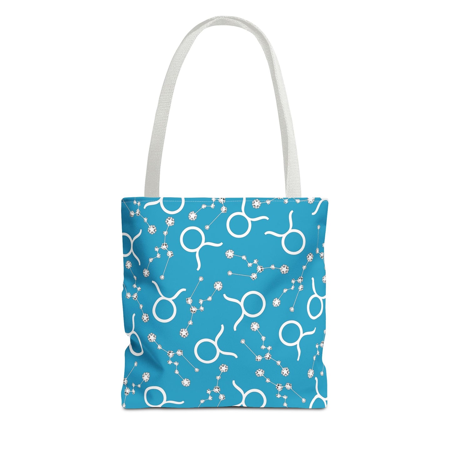 Tote Bag, Taurus Zodiac Sign, AOP, (Turquoise, White)