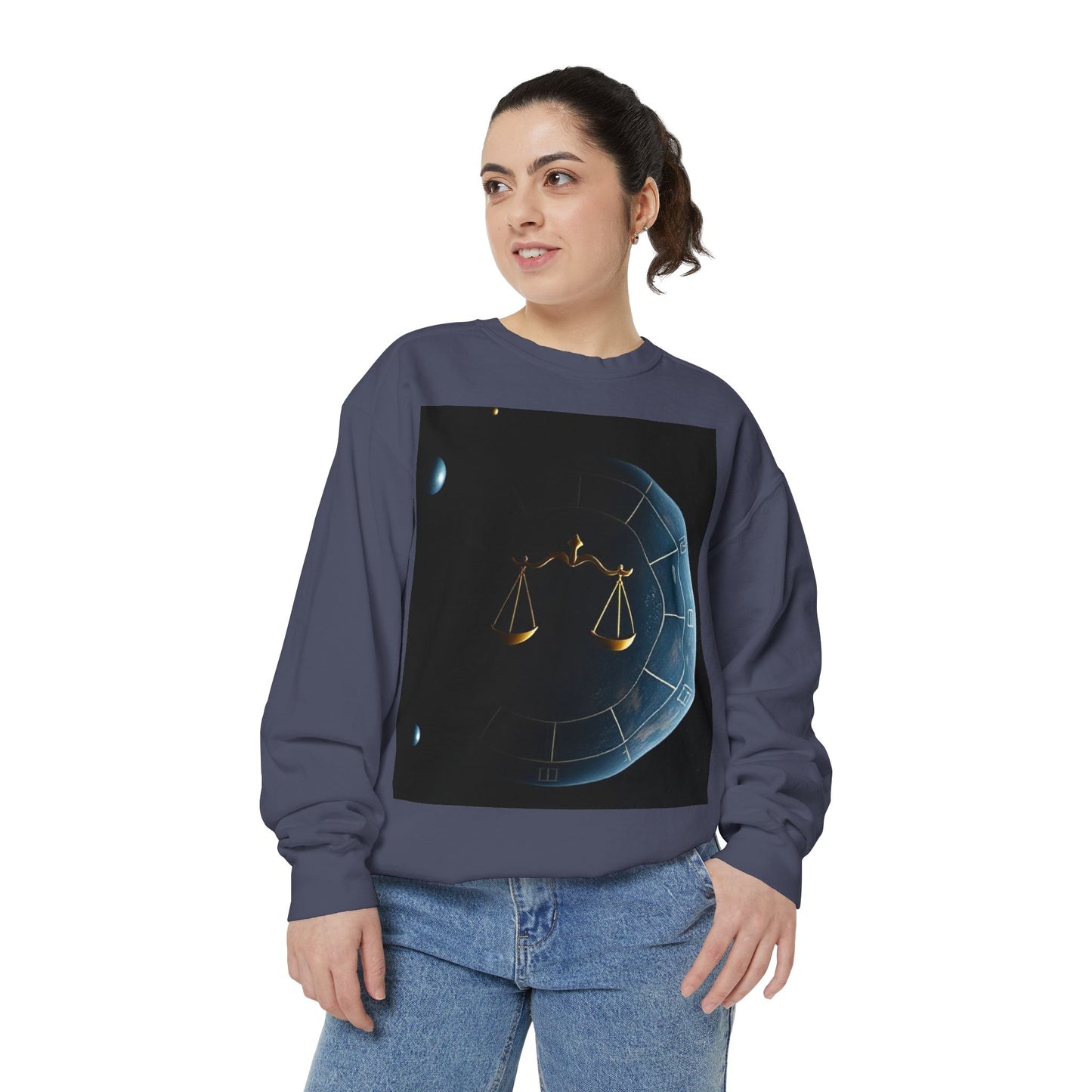 Garment-Dyed Sweatshirt, Unisex, Space Animal Design v1, Libra