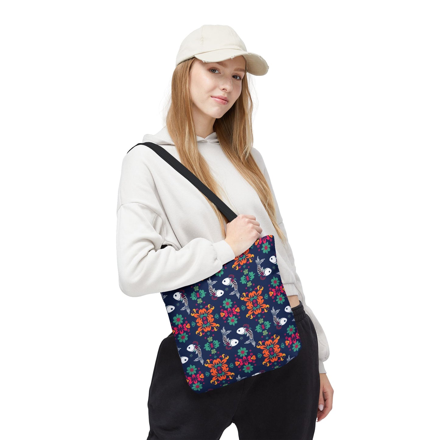 Tote Bag (AOP), Pisces, Zodiac, Flower Pattern