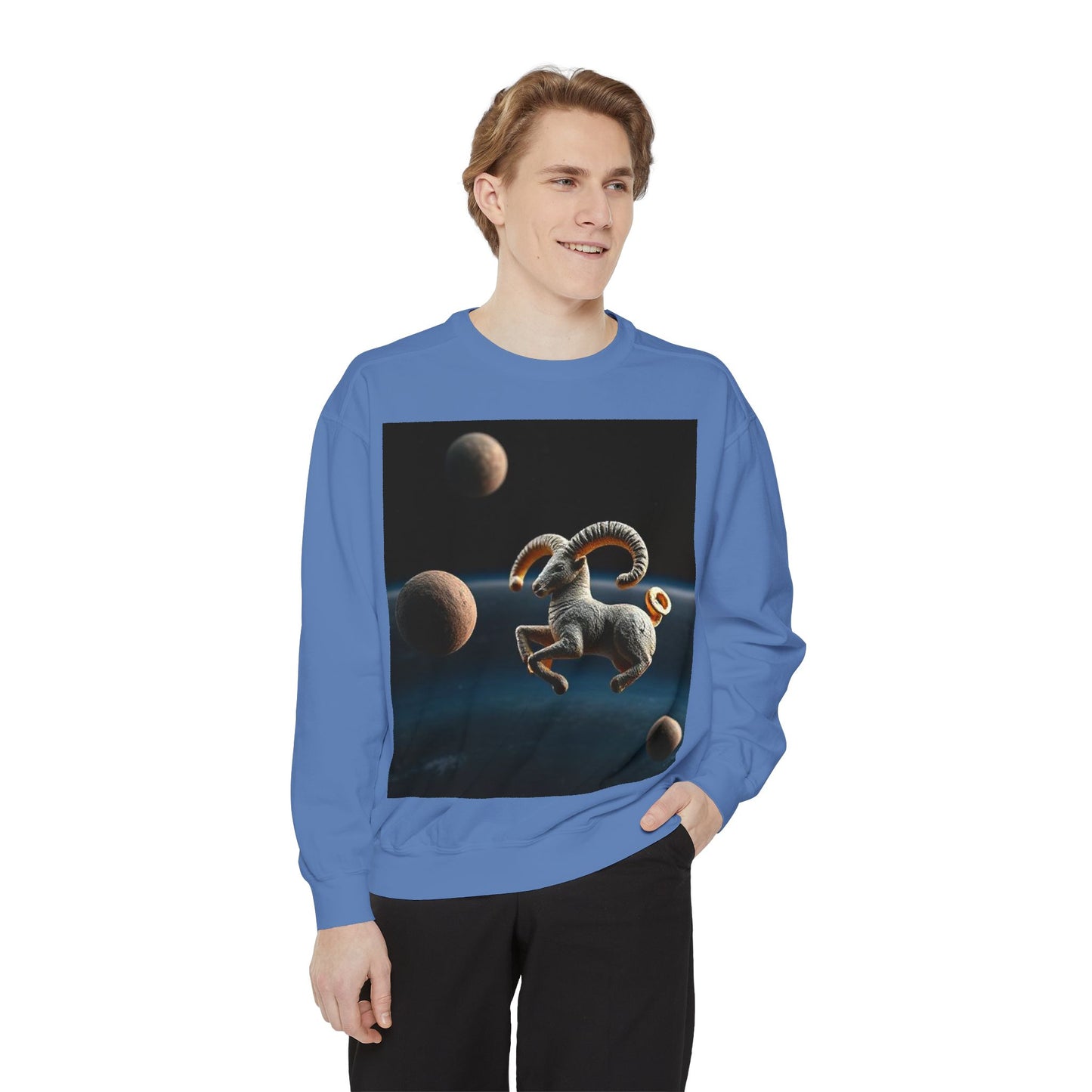 Garment-Dyed Sweatshirt, Unisex, Space Animal Design v1, Aries