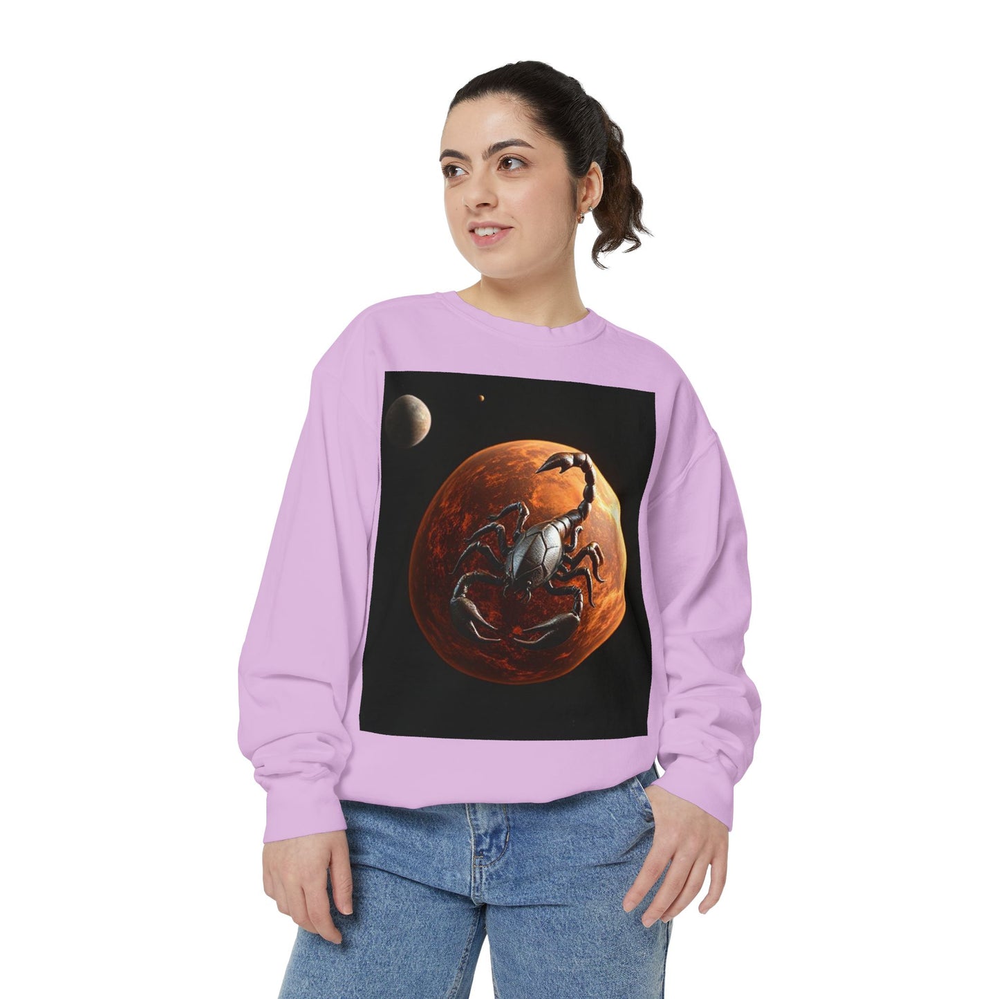 Garment-Dyed Sweatshirt, Unisex, Space Animal Design, Scorpio