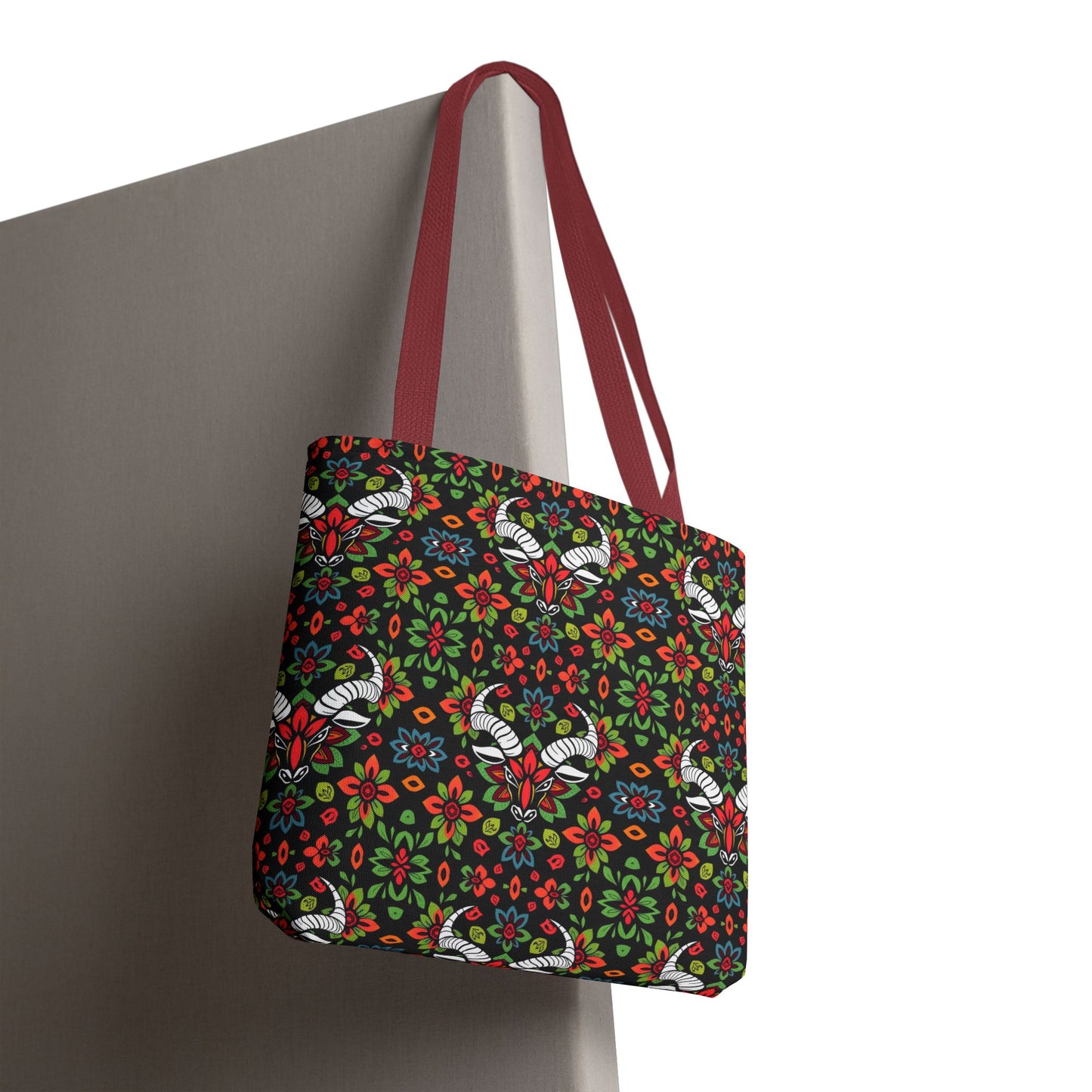 Tote Bag (AOP), Taurus, Zodiac v1, Flower Pattern