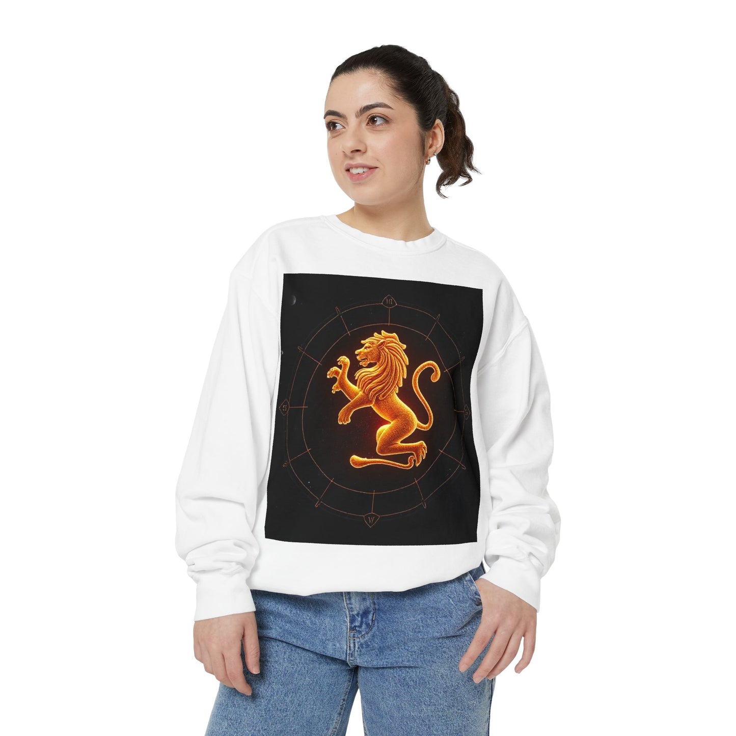 Garment-Dyed Sweatshirt, Unisex, Space Animal Design v1, Leo