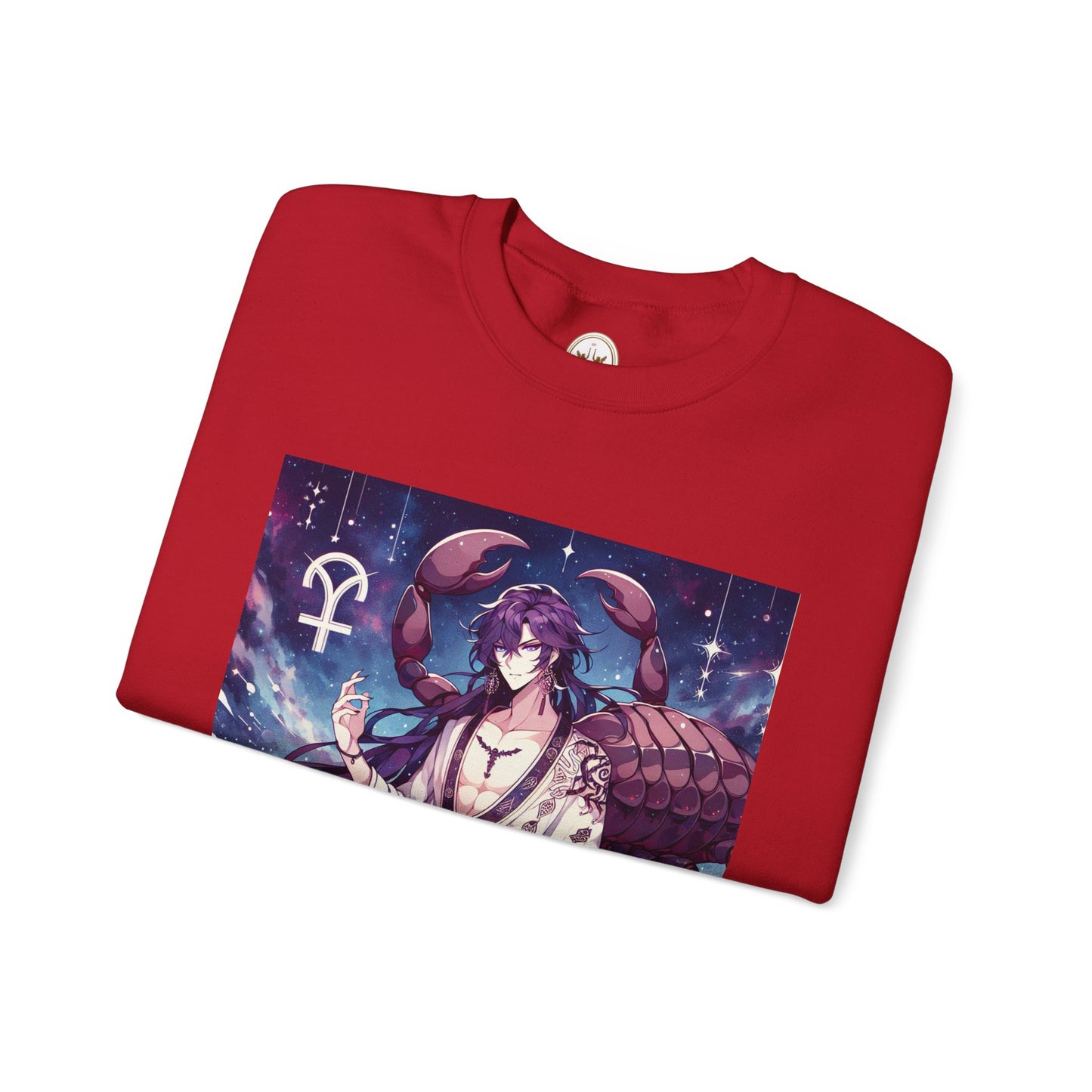 Unisex Heavy Blend™ Crewneck Sweatshirt, Scorpio Zodiac Design, purple scorpion anime