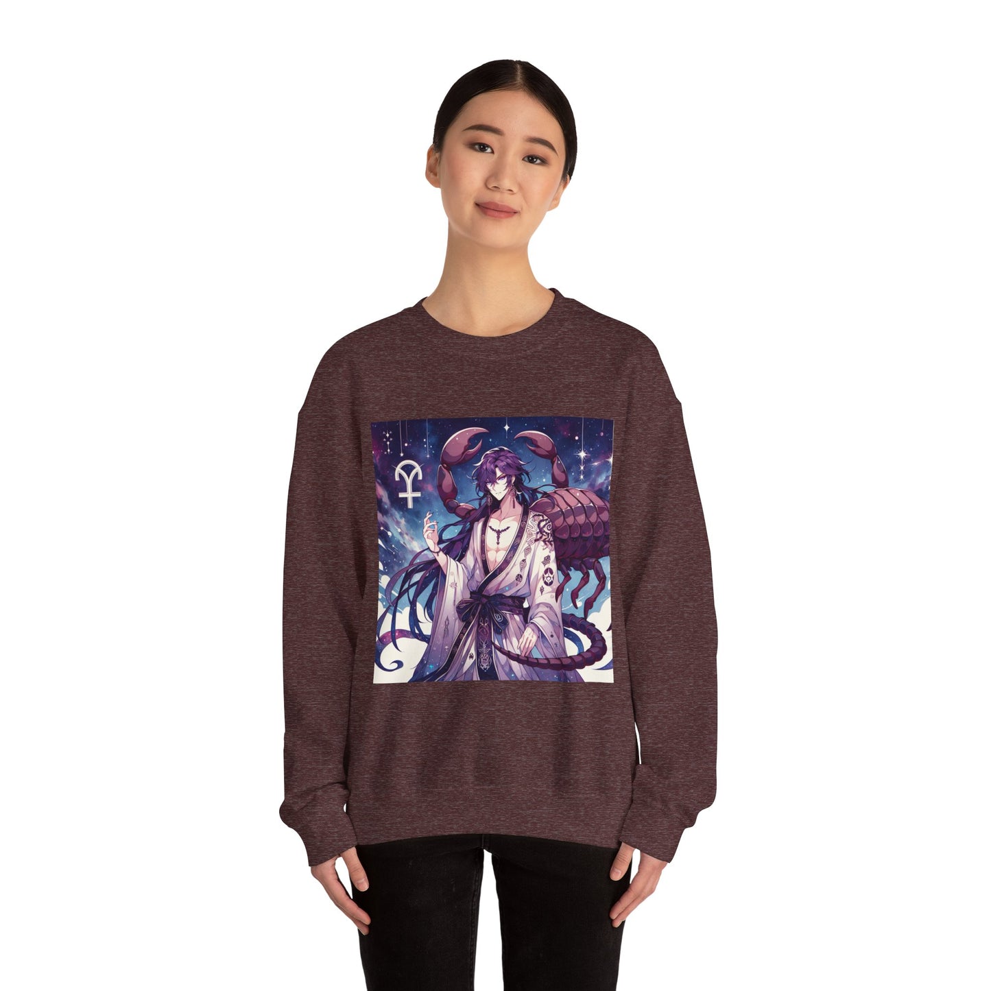 Unisex Heavy Blend™ Crewneck Sweatshirt, Scorpio Zodiac Design, purple scorpion anime
