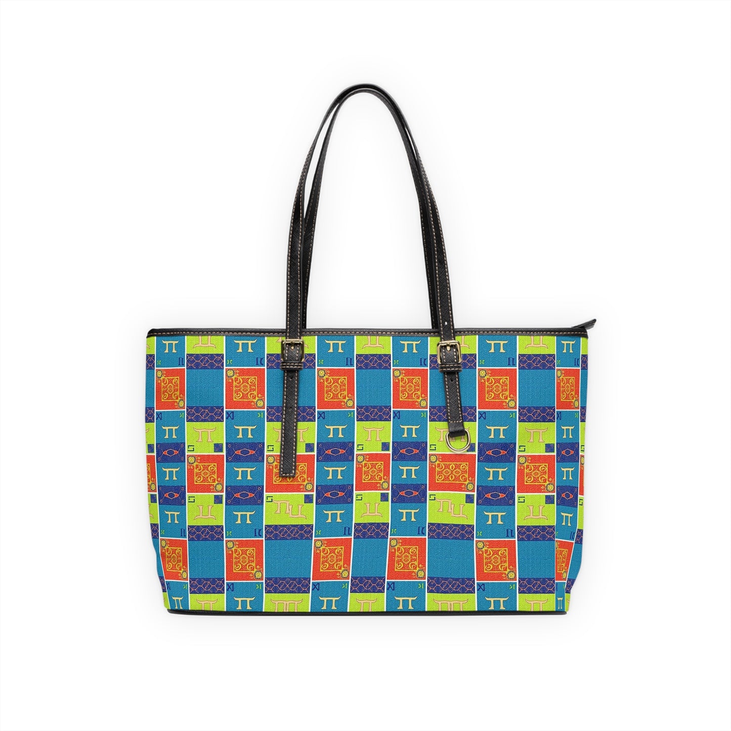 Leather Shoulder Bag, Gemini, Zodiac v1, Shapes Pattern