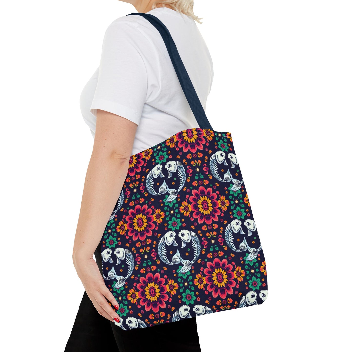 Tote Bag (AOP), Pisces, Zodiac v1, Flower Pattern