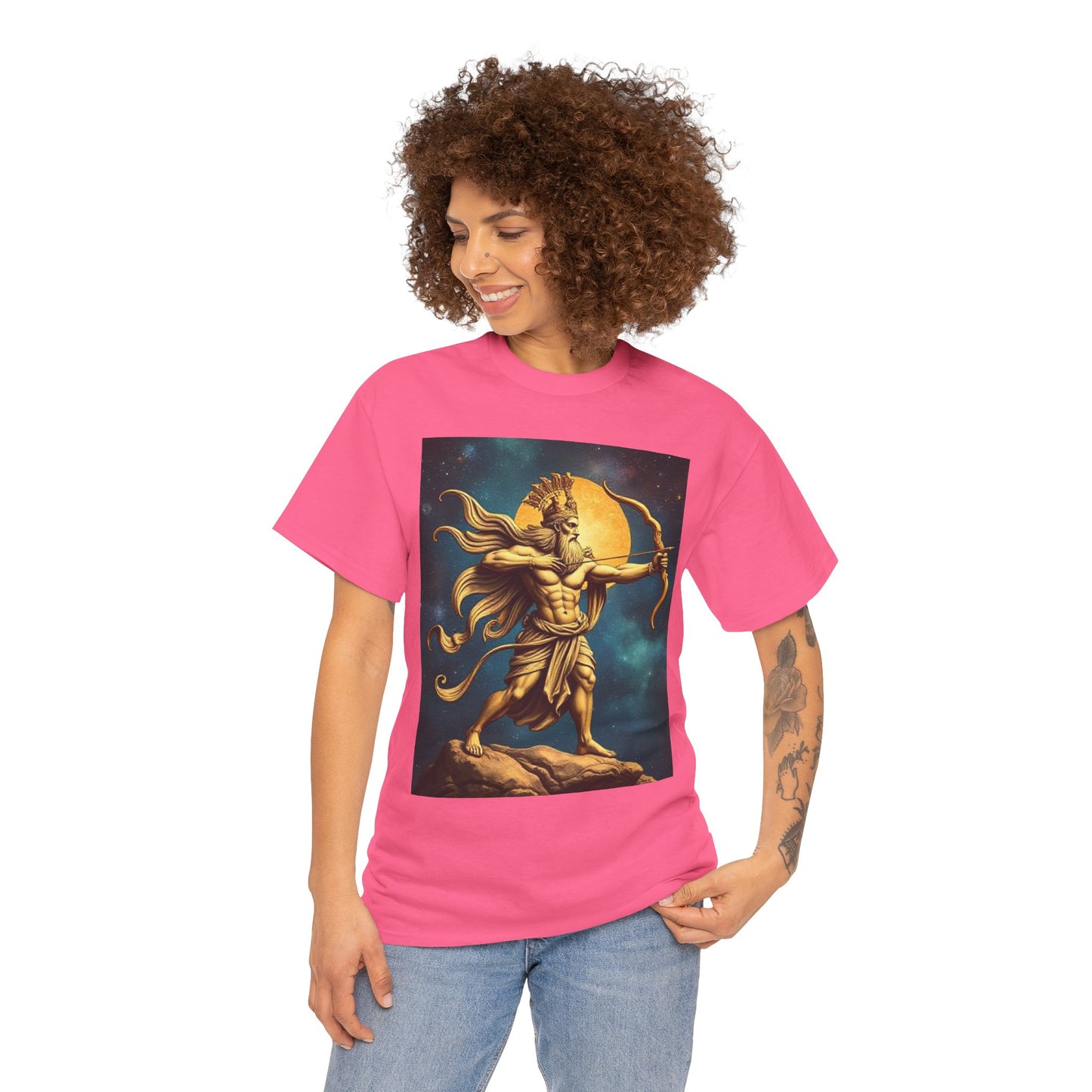 Unisex Heavy Cotton T-Shirt, Midnight Arrow v1, Sagittarius Zodiac Design