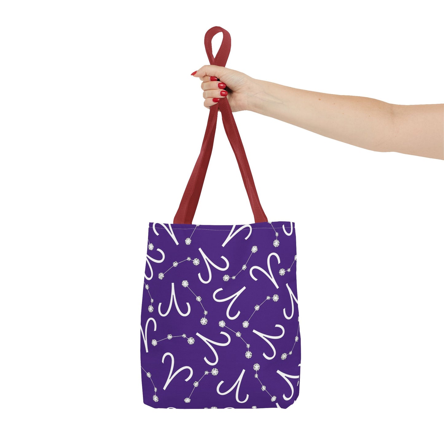 Tote Bag, Aries Zodiac Sign, AOP, (Purple, White)