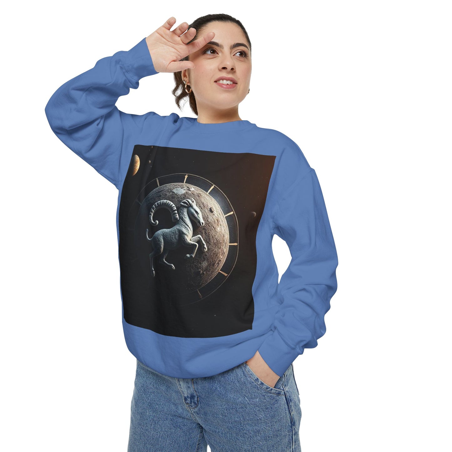 Garment-Dyed Sweatshirt, Unisex, Space Animal Design, Aries