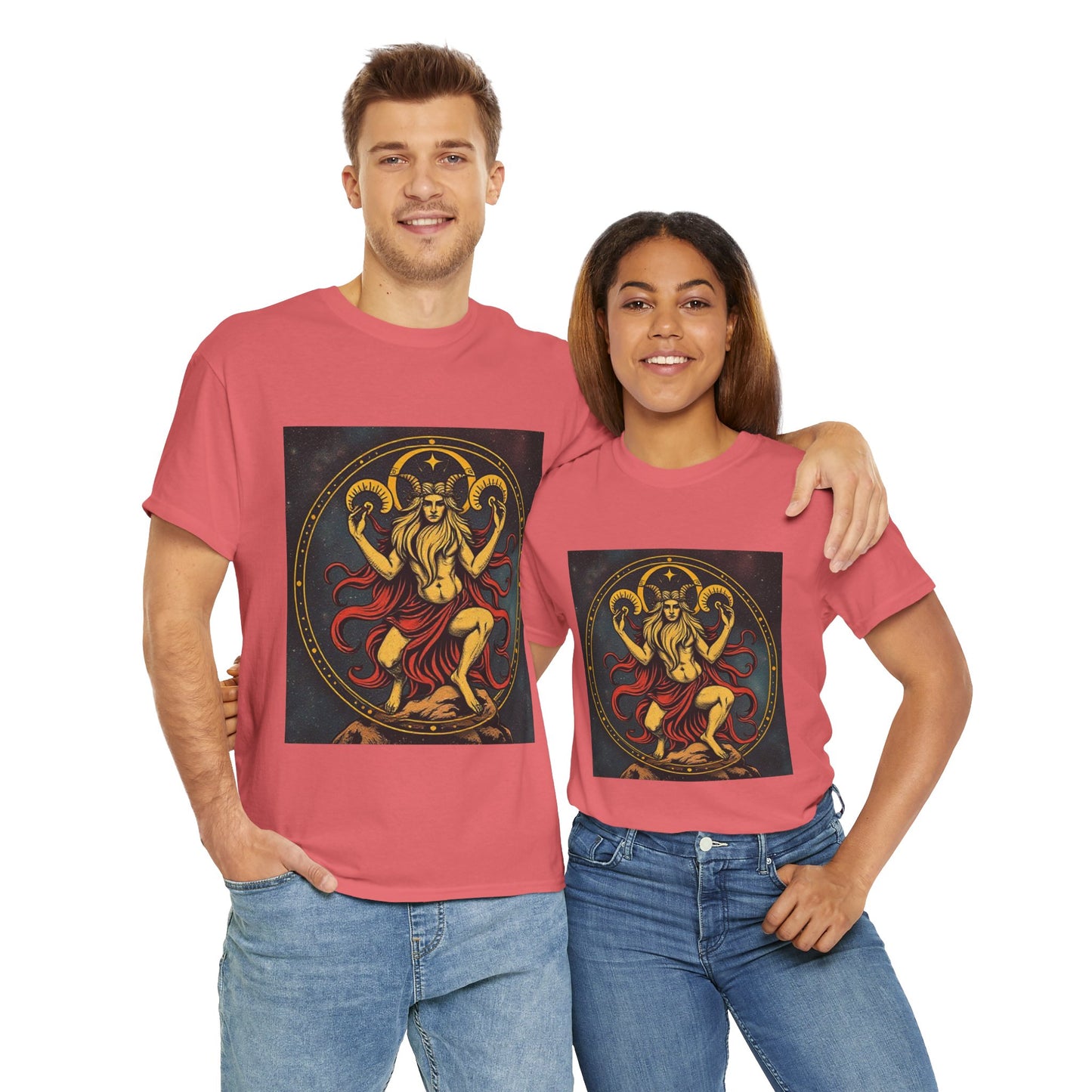 Unisex Heavy Cotton T-Shirt, Aries God 2v, Zodiac Design