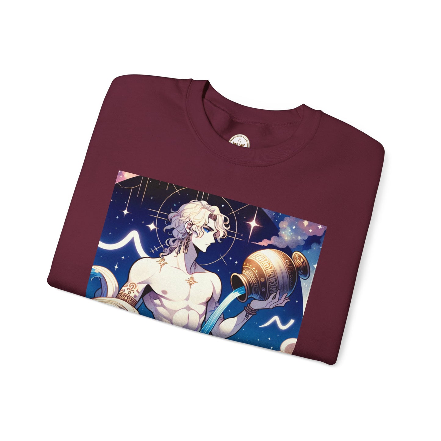 Unisex Heavy Blend™ Crewneck Sweatshirt, Anime Aqua God, Aquarius Zodiac Design