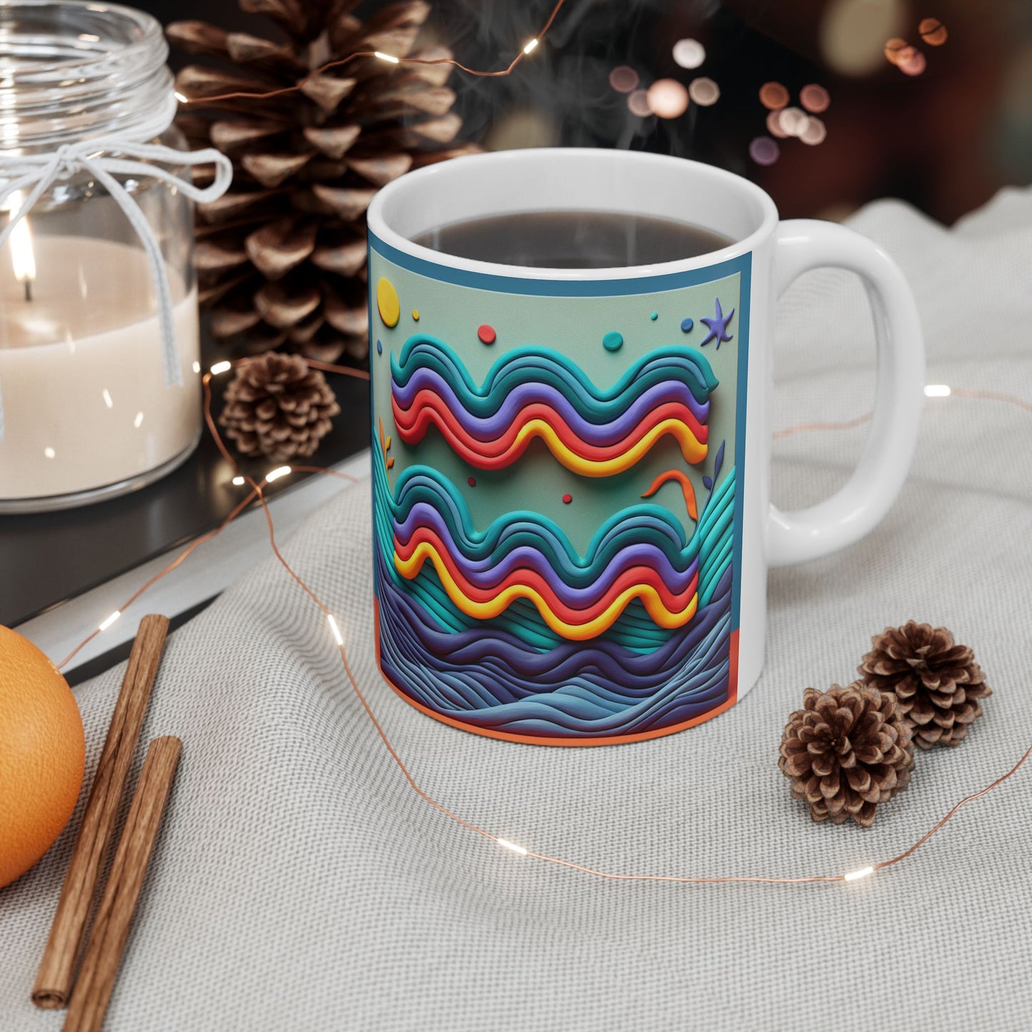 Ceramic Mug, (11oz, 15oz), Ceramic Coffee Mug, Aquarius Water Painting, Zodiac Design