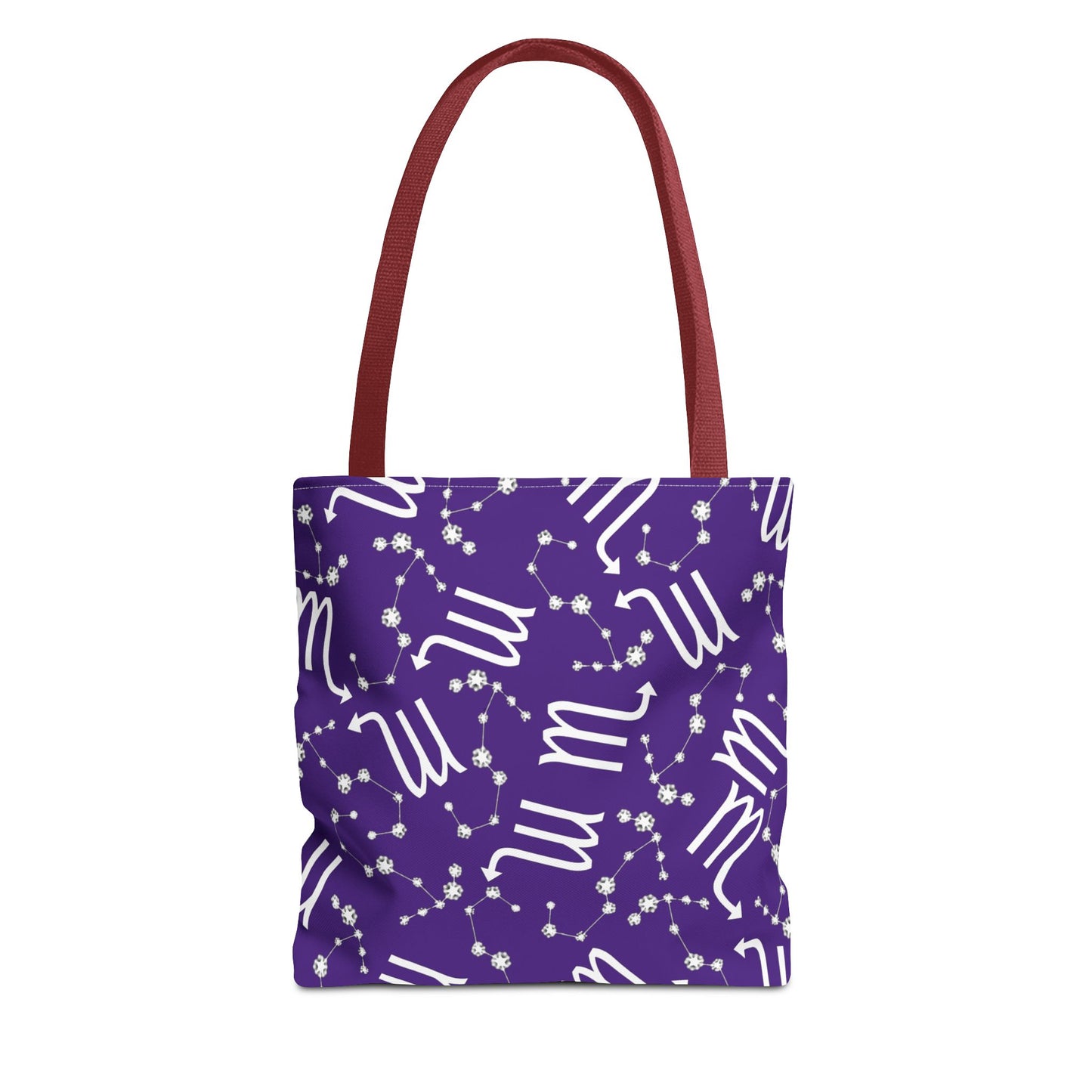 Tote Bag, Scorpio Zodiac Sign, AOP, (Purple, White)